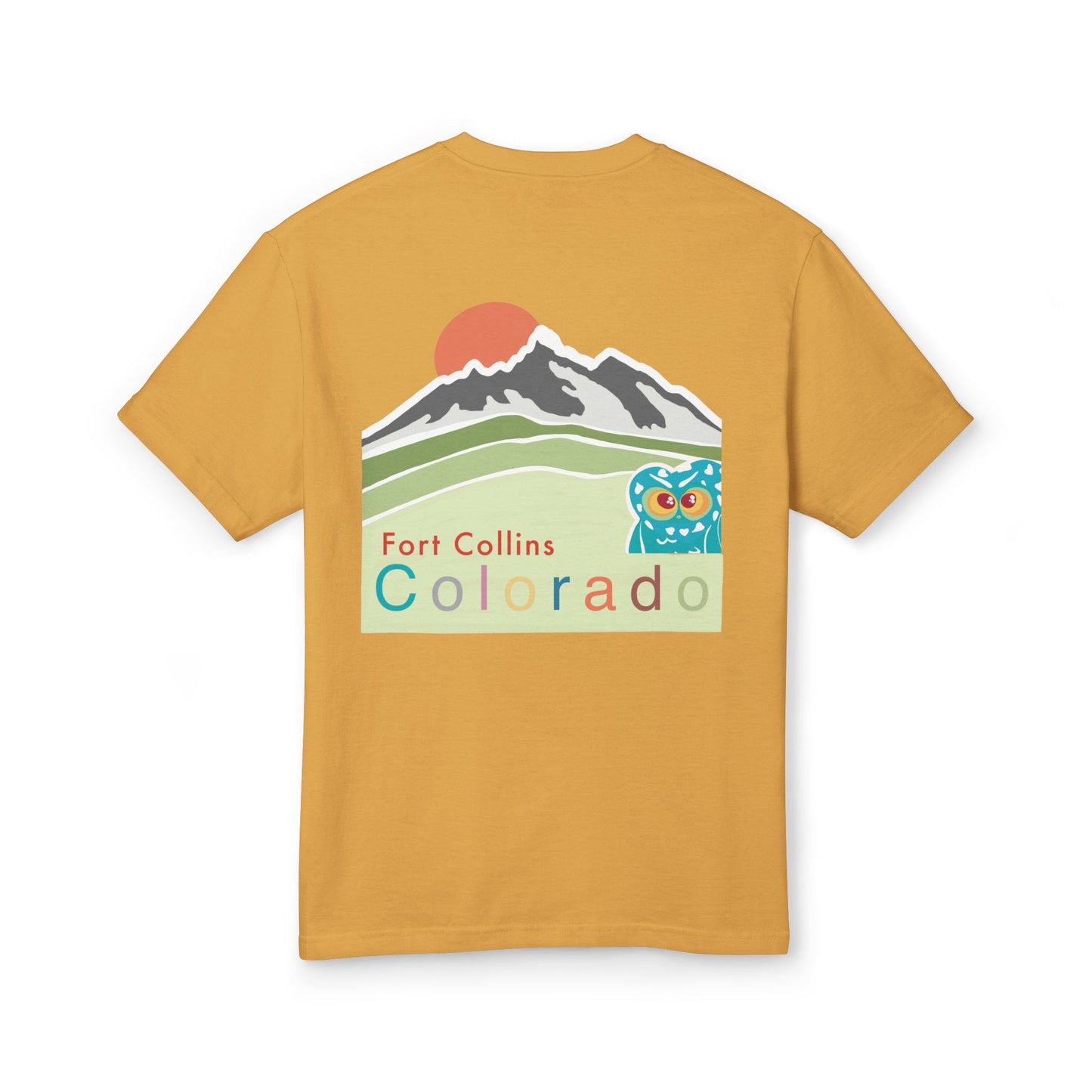 Fort Collins Vibes Unisex Heavyweight Cotton Tee - Mountain and Owl Design