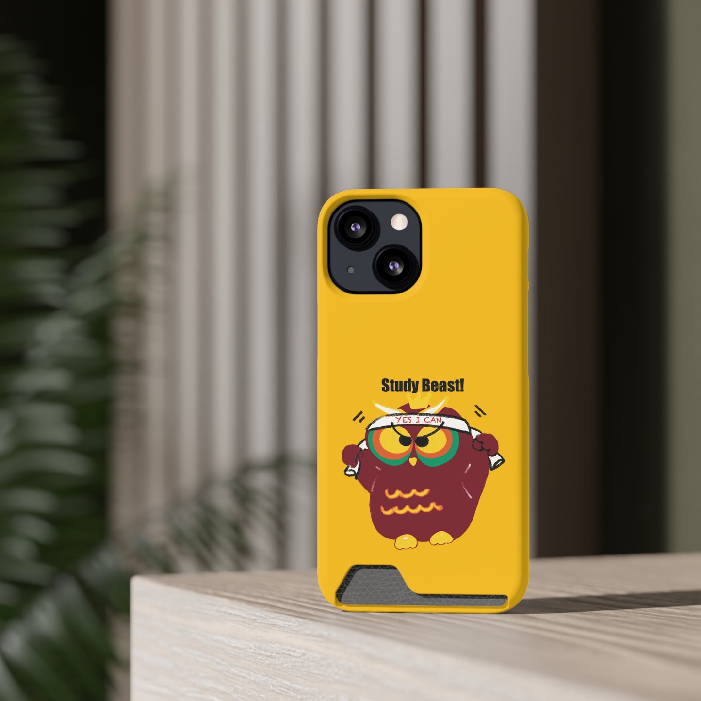 Study Beast Phone Case with Card Holder, Cute Owl Design, Student Accessory, Back-to-School Gift, Funny Phone Cover