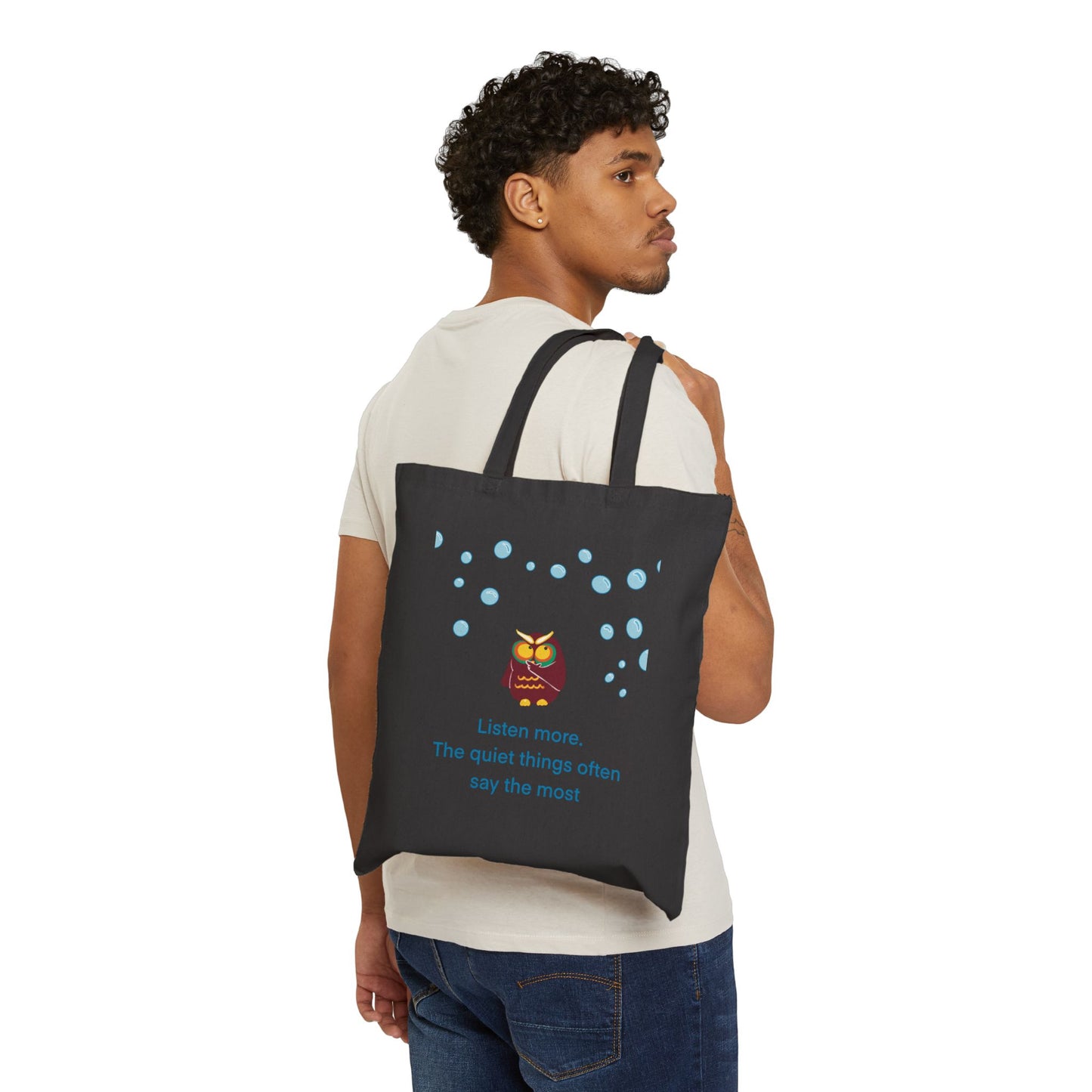 Inspirational Owl Cotton Tote Bag, Eco-Friendly Shopping Bag, Gift for Nature Lovers, Quote Bag, Reusable Grocery Tote