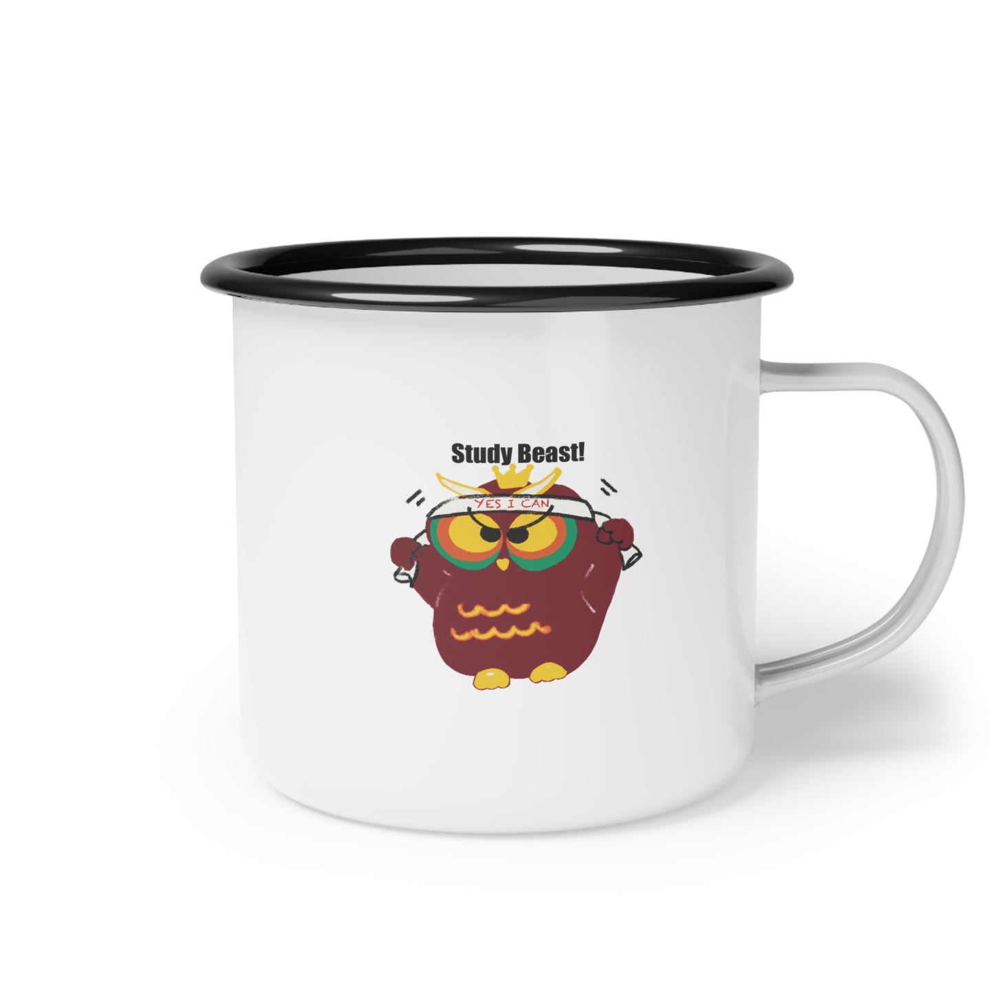 Study Beast Enamel Camp Cup, Motivational Mug for Students, Cute Owl Coffee Cup, Fun Study Gift, Back to School Essentials