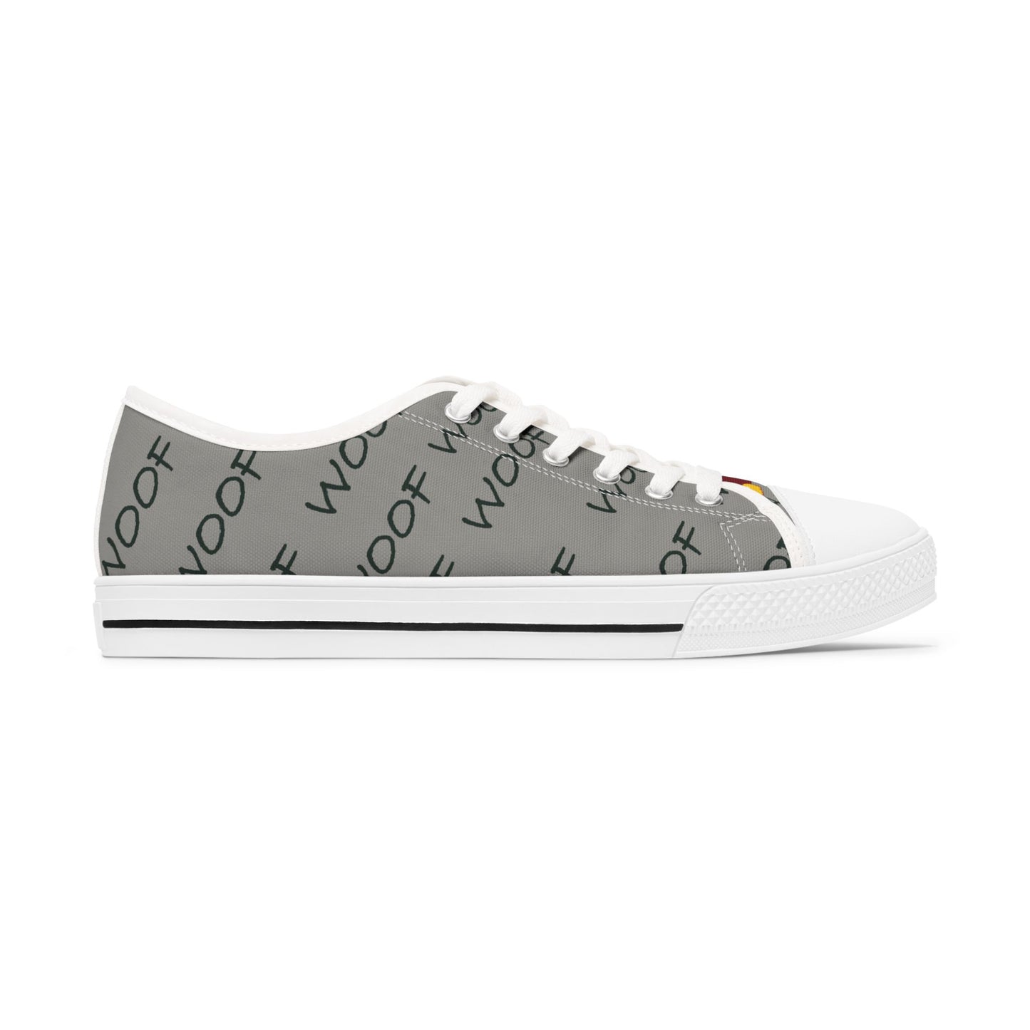 Woof Print Women's Low Top Sneakers, Casual Dog Lover Shoes, Pet Owner Gift, Stylish Everyday Sneakers, Unique Animal Print Footwear