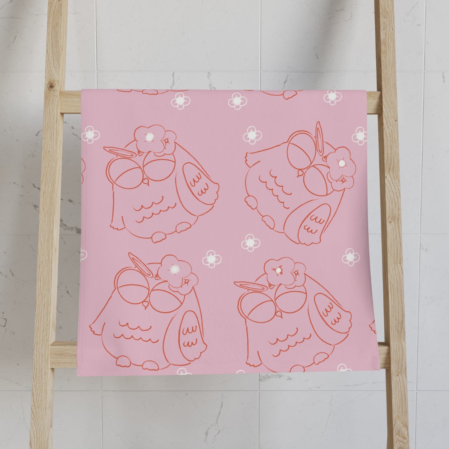 Cute Owl Hand Towel, Cozy Bathroom Decor, Gift for Animal Lovers, Pink Kitchen Towel, Owl Lover's Gift, Child's Bath Decor