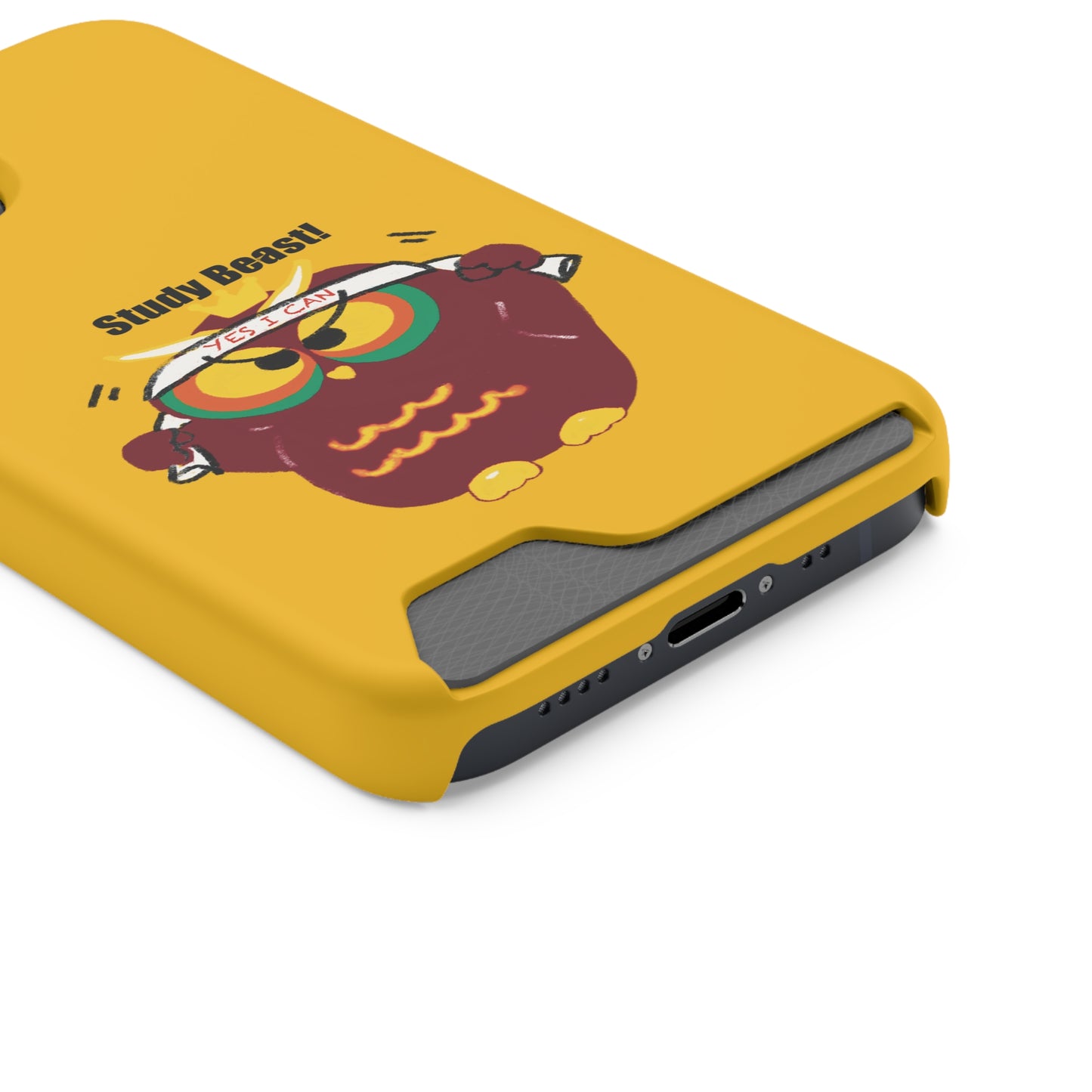 Study Beast Phone Case with Card Holder, Cute Owl Design, Student Accessory, Back-to-School Gift, Funny Phone Cover