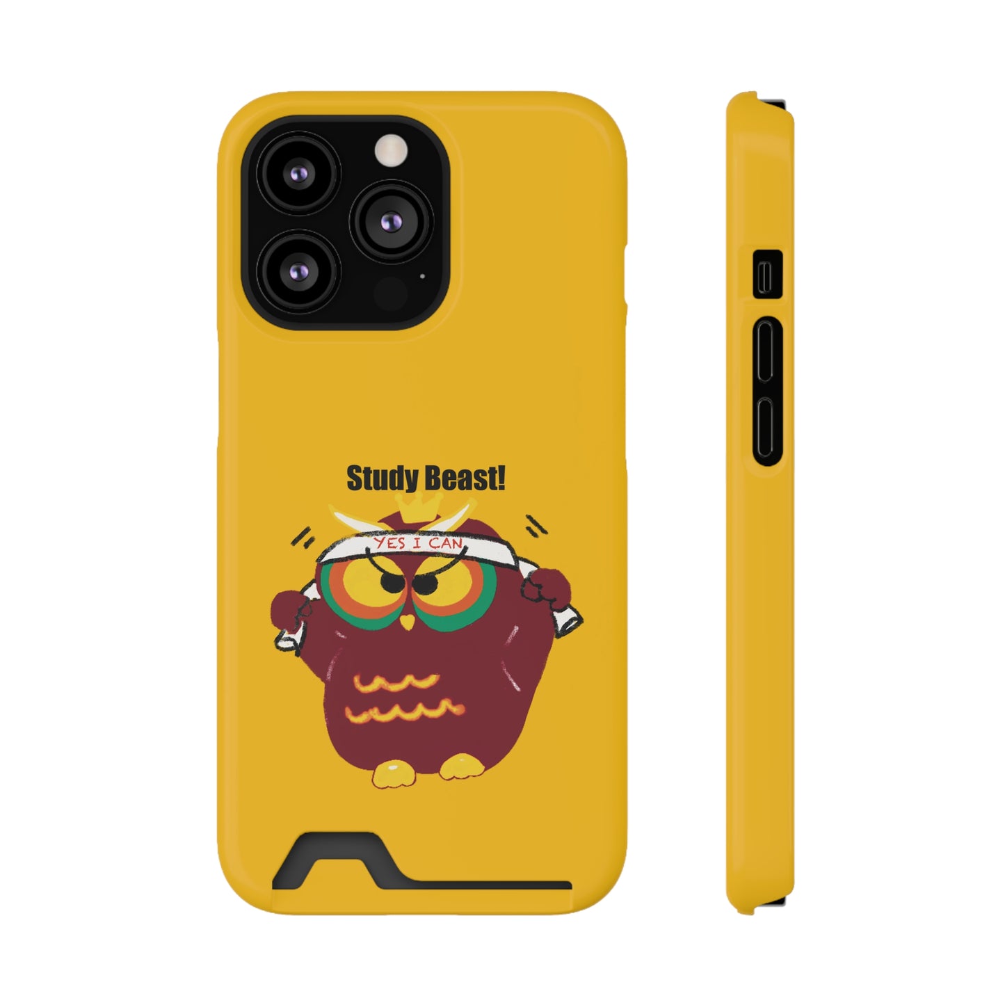 Study Beast Phone Case with Card Holder, Cute Owl Design, Student Accessory, Back-to-School Gift, Funny Phone Cover