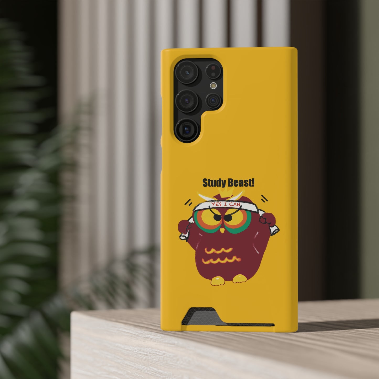 Study Beast Phone Case with Card Holder, Cute Owl Design, Student Accessory, Back-to-School Gift, Funny Phone Cover