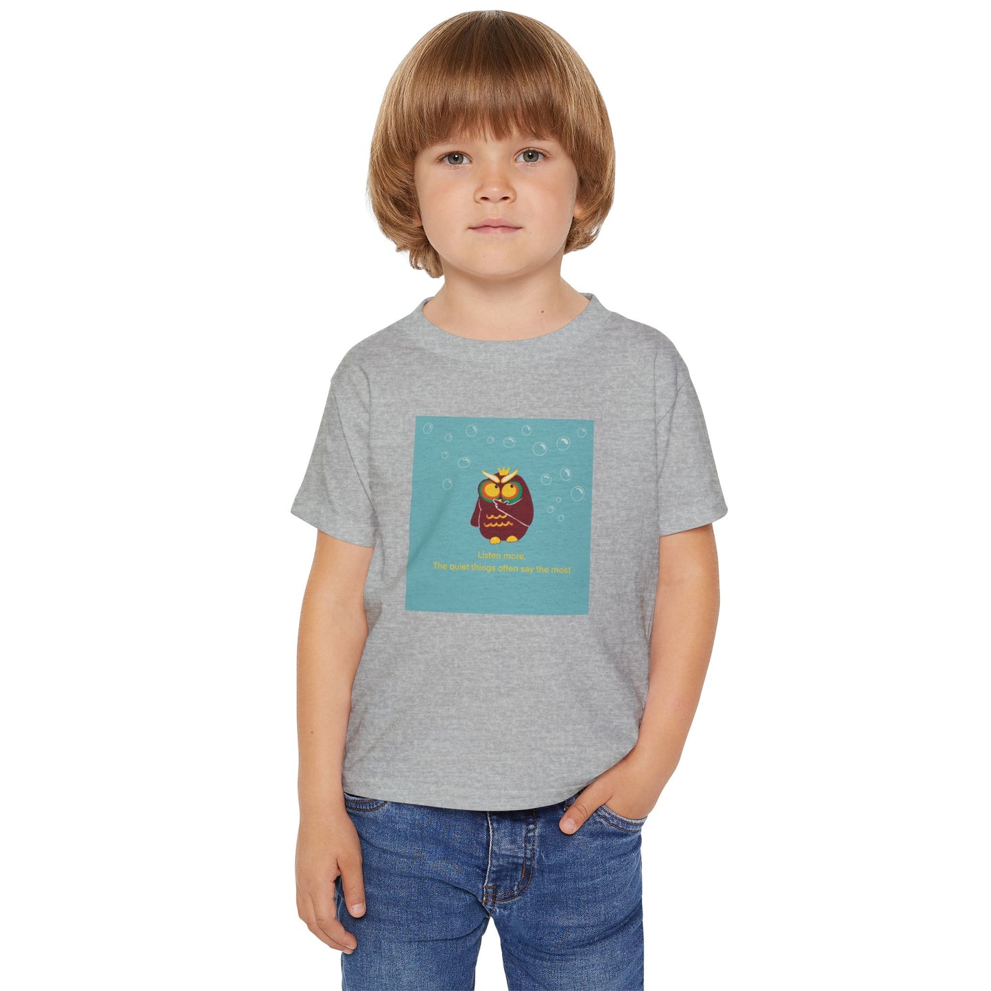 Toddler T-Shirt with Owl Design – "Listen More" Inspirational Tee