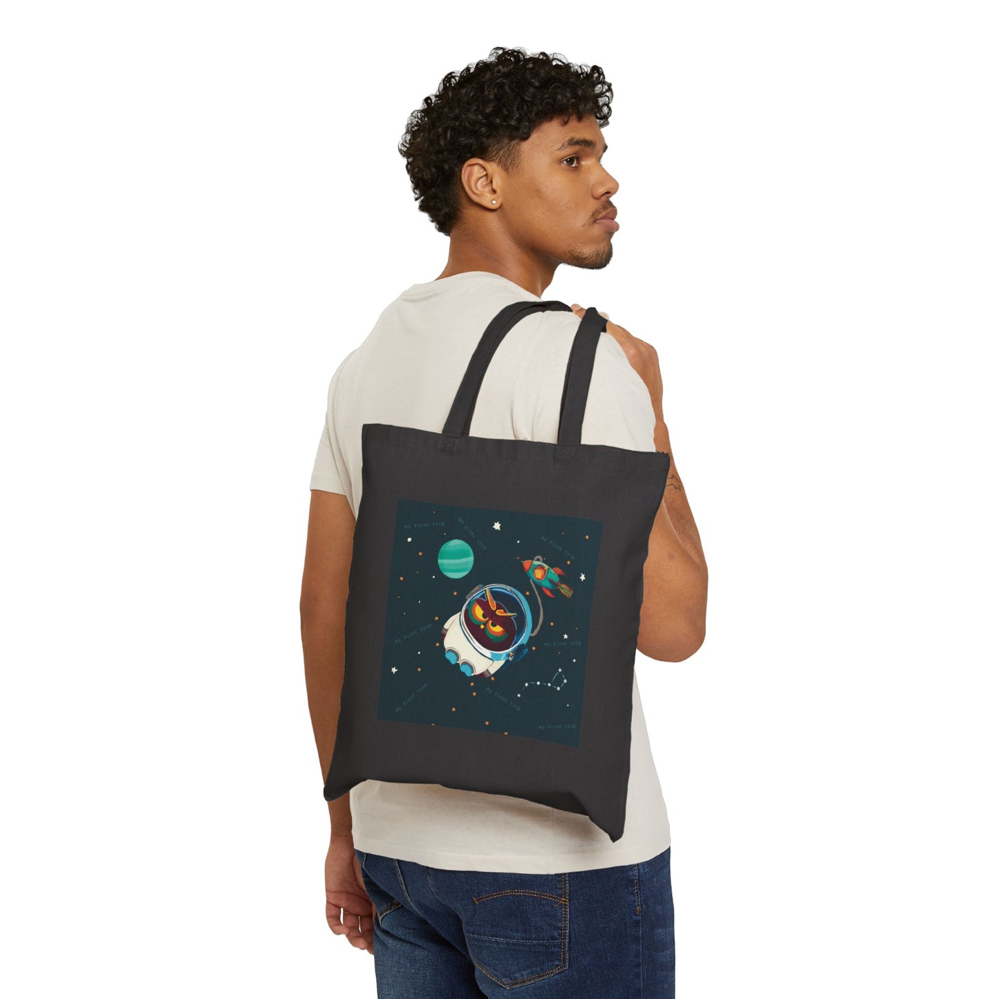 Cosmic Adventure Cotton Canvas Tote Bag, Space Lover Gift, Eco-Friendly Shopping Bag, Fun Cosmic Art, Galaxy Theme Tote