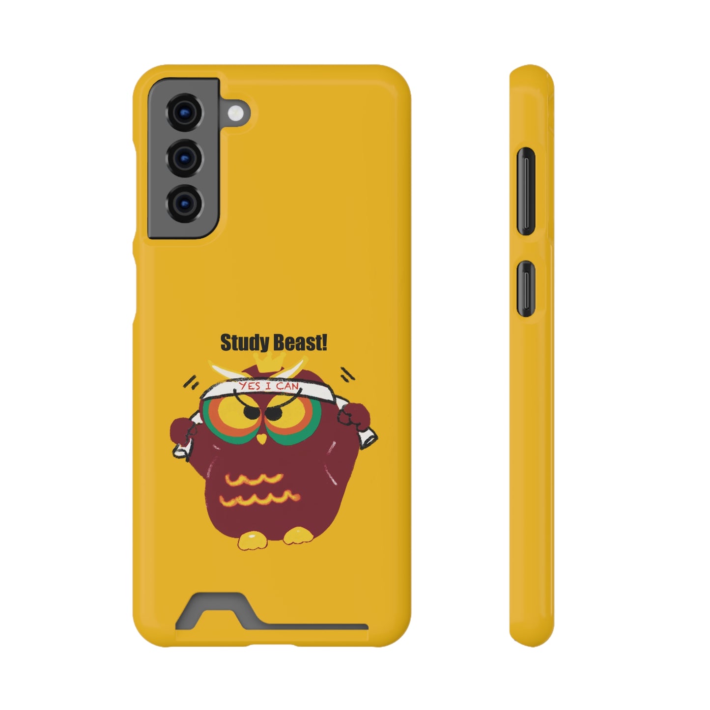 Study Beast Phone Case with Card Holder, Cute Owl Design, Student Accessory, Back-to-School Gift, Funny Phone Cover