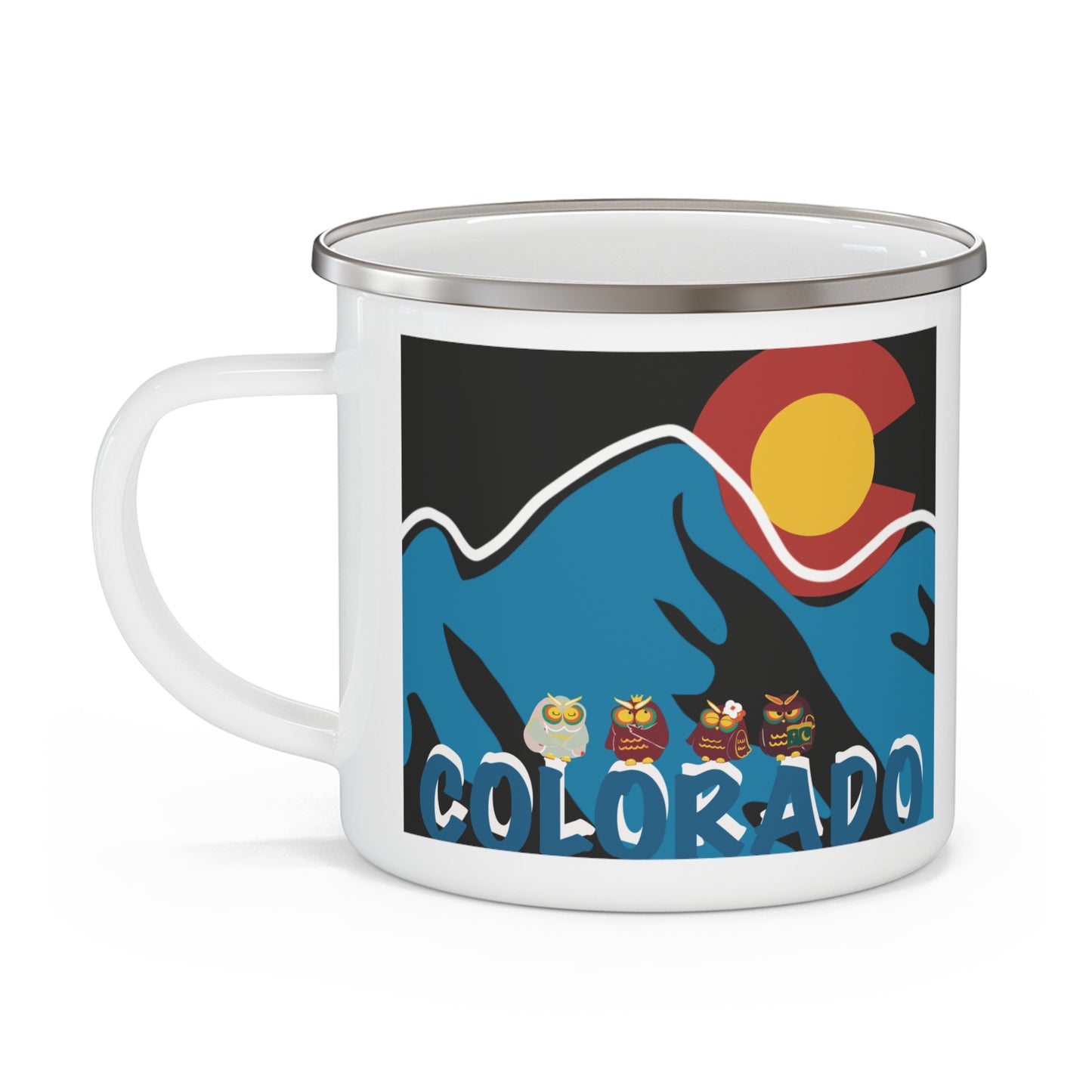 Colorado Enamel Camping Mug, Adventure Mug, Outdoor Coffee Cup, Hiking Gift, Travel Mug, Nature Lover's Drinkware, Rustic Camping Gear