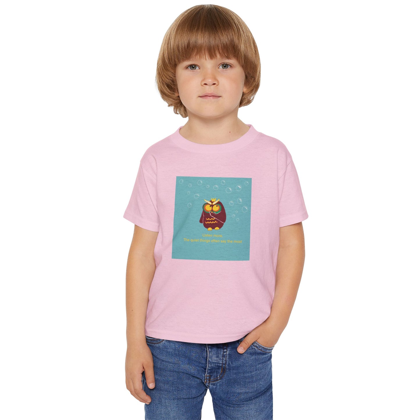Toddler T-Shirt with Owl Design – "Listen More" Inspirational Tee