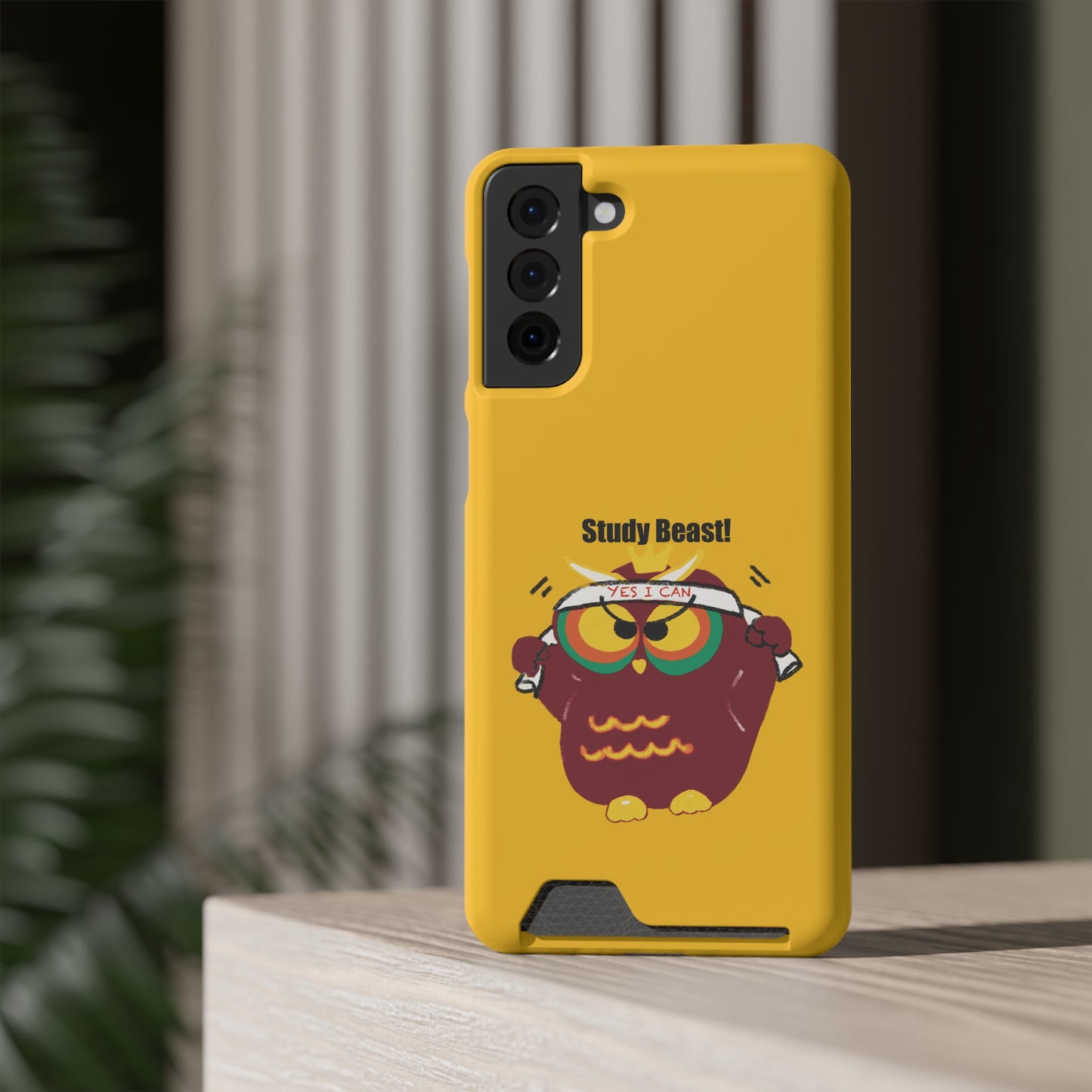 Study Beast Phone Case with Card Holder, Cute Owl Design, Student Accessory, Back-to-School Gift, Funny Phone Cover