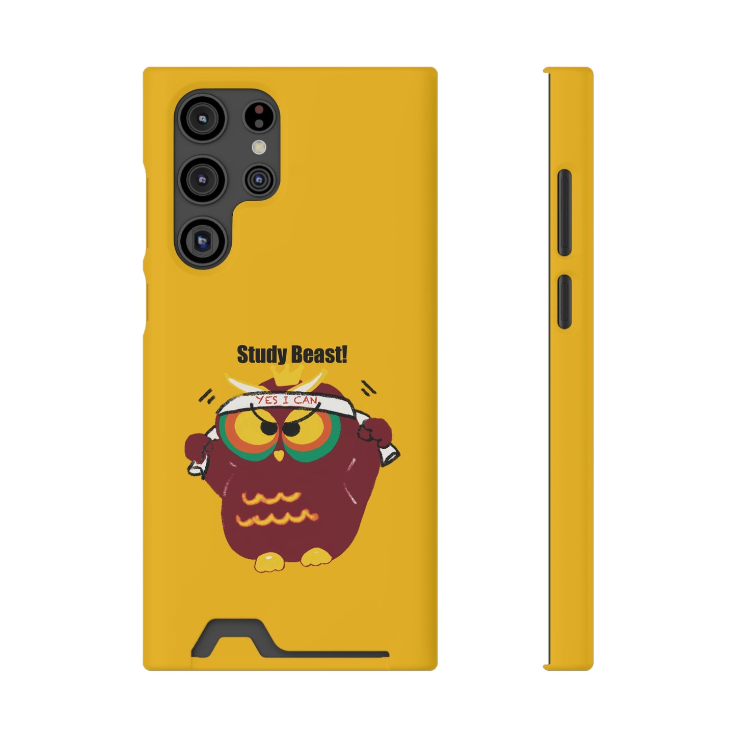 Study Beast Phone Case with Card Holder, Cute Owl Design, Student Accessory, Back-to-School Gift, Funny Phone Cover