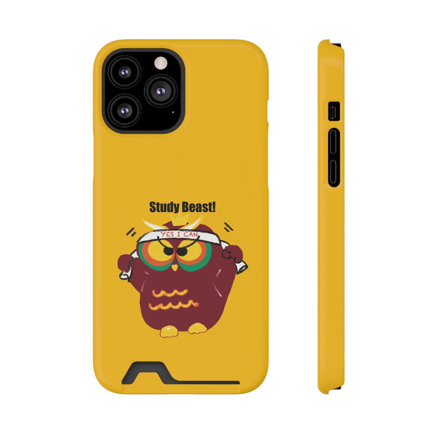 Study Beast Phone Case with Card Holder, Cute Owl Design, Student Accessory, Back-to-School Gift, Funny Phone Cover