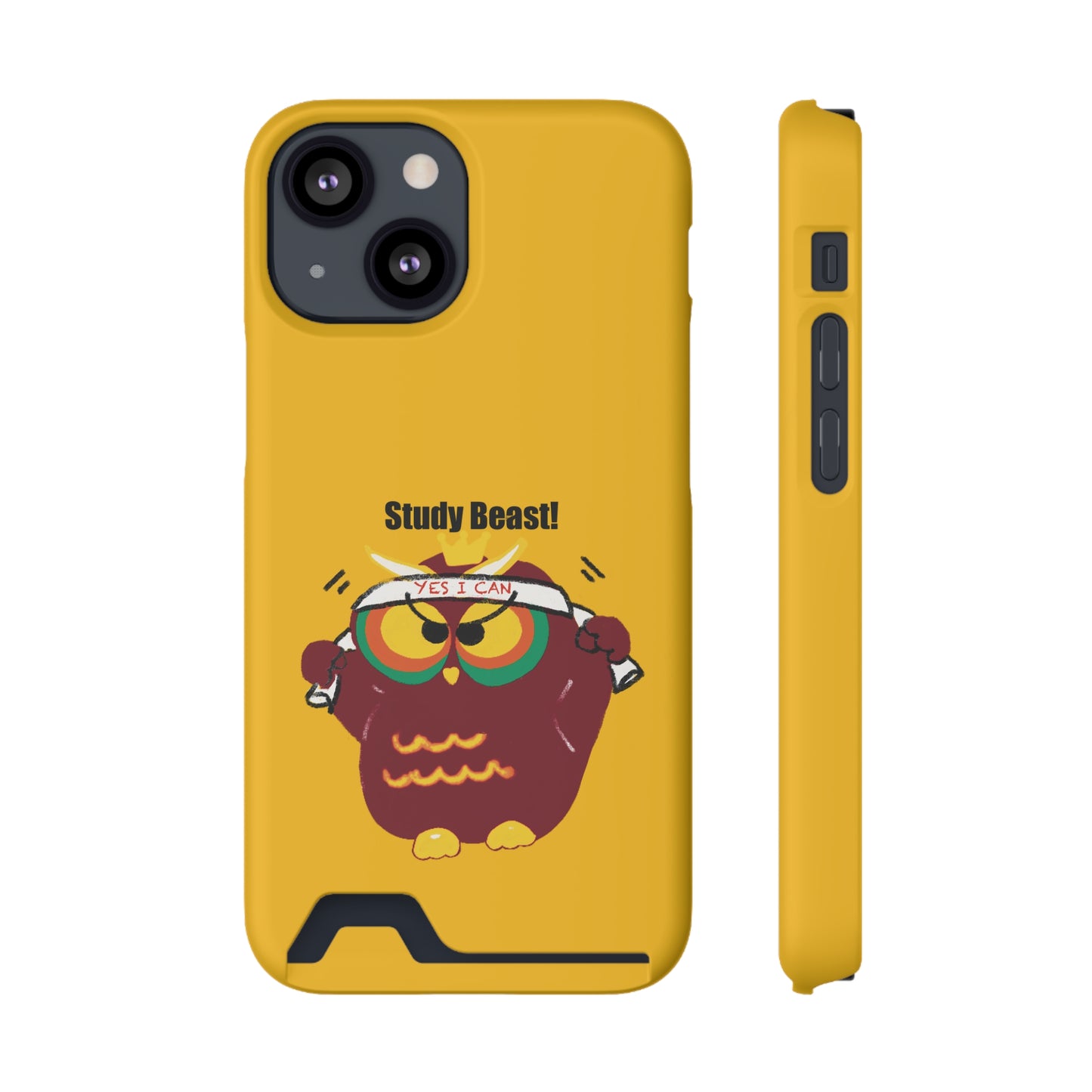 Study Beast Phone Case with Card Holder, Cute Owl Design, Student Accessory, Back-to-School Gift, Funny Phone Cover