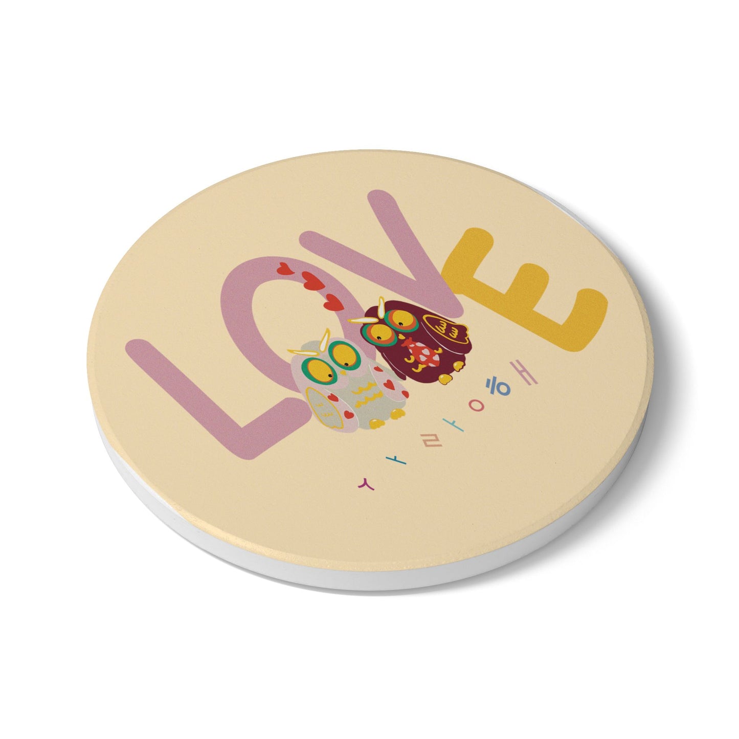Owl Love Ceramic Coaster - Cute Drinkware for Romantic Occasions
