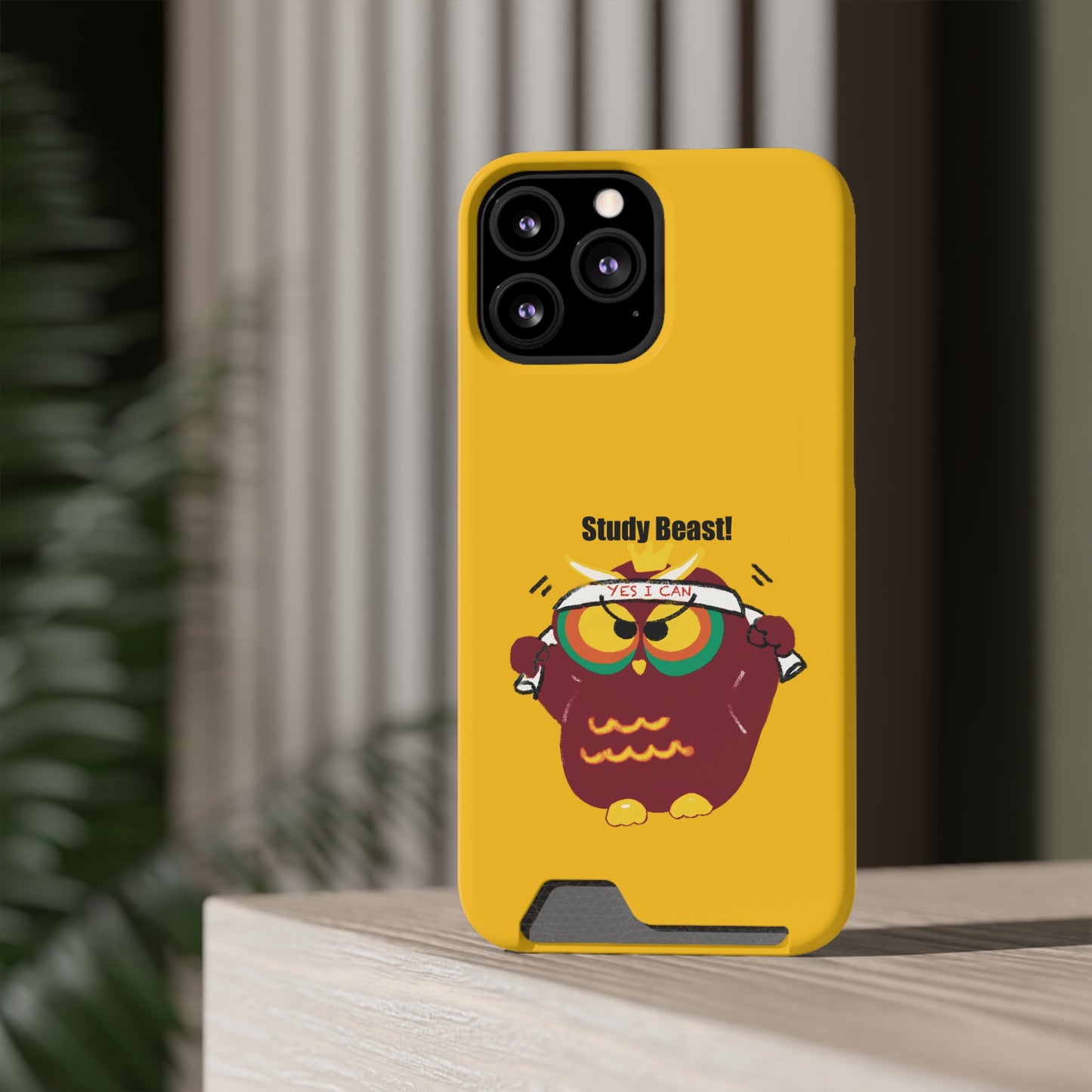 Study Beast Phone Case with Card Holder, Cute Owl Design, Student Accessory, Back-to-School Gift, Funny Phone Cover