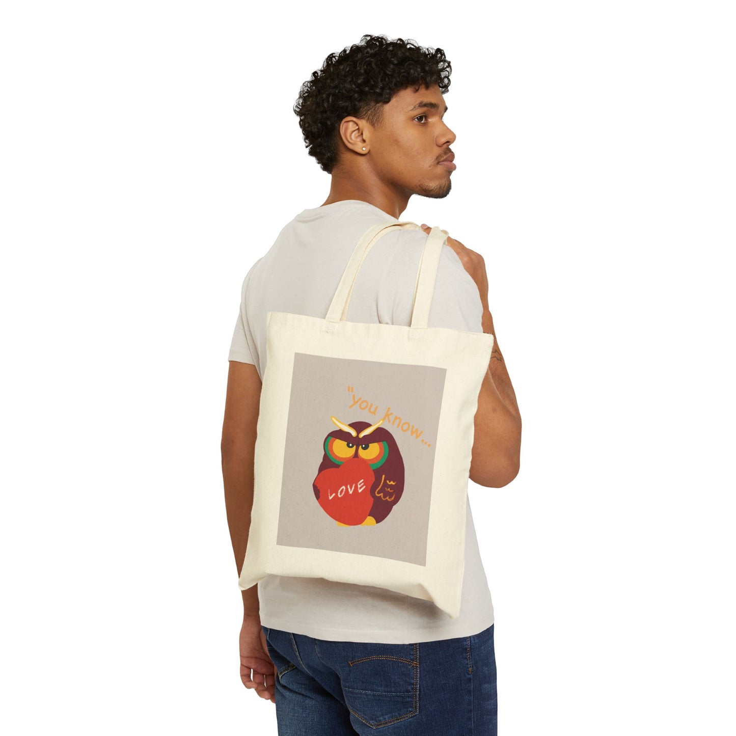 Whimsical Owl Love Cotton Canvas Tote Bag - Eco-Friendly Gift