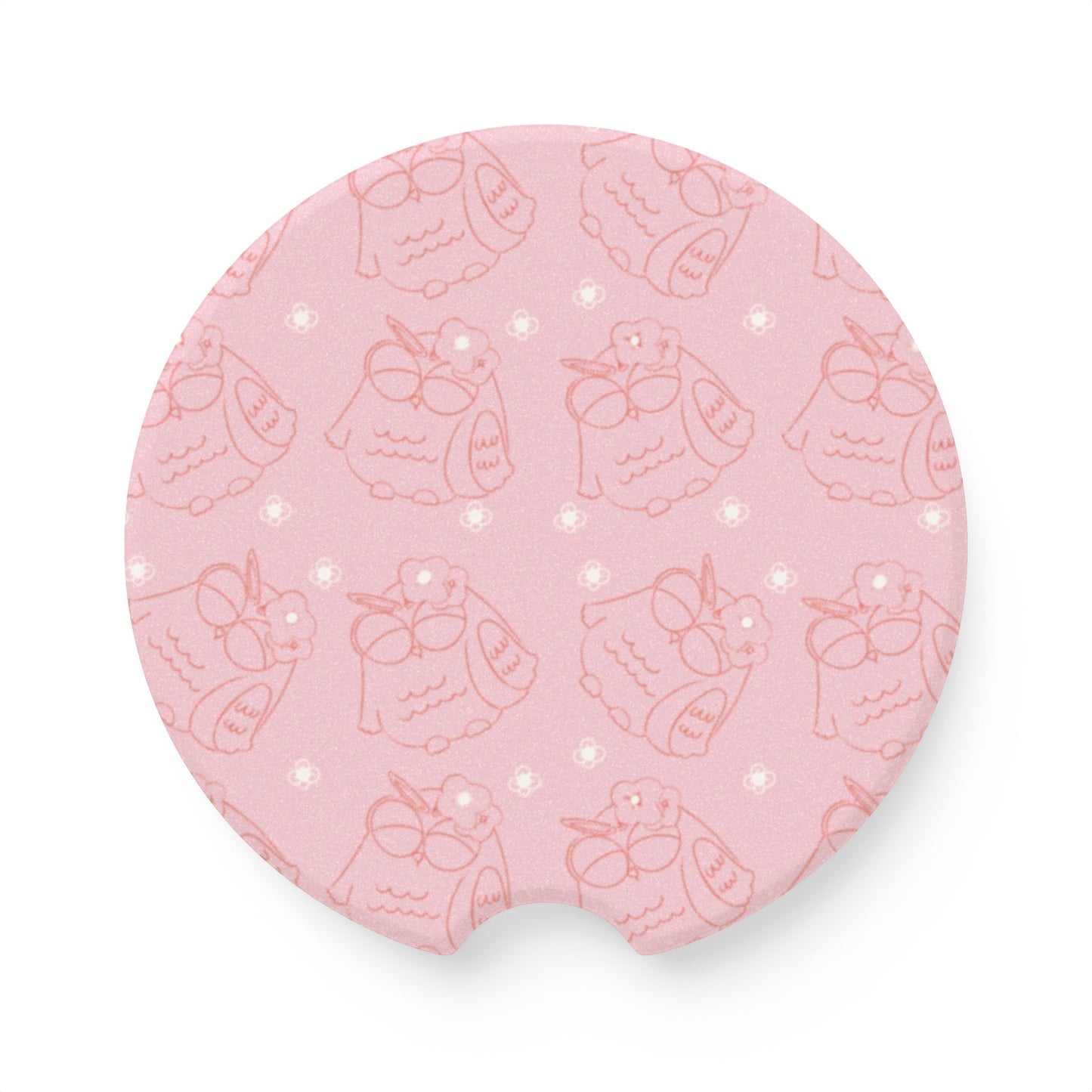 Charming Owl Soapstone Car Coasters, Cup Holder Inserts, Cute Decor for Cars, Gift for Owl Lovers, Pink and White Coasters