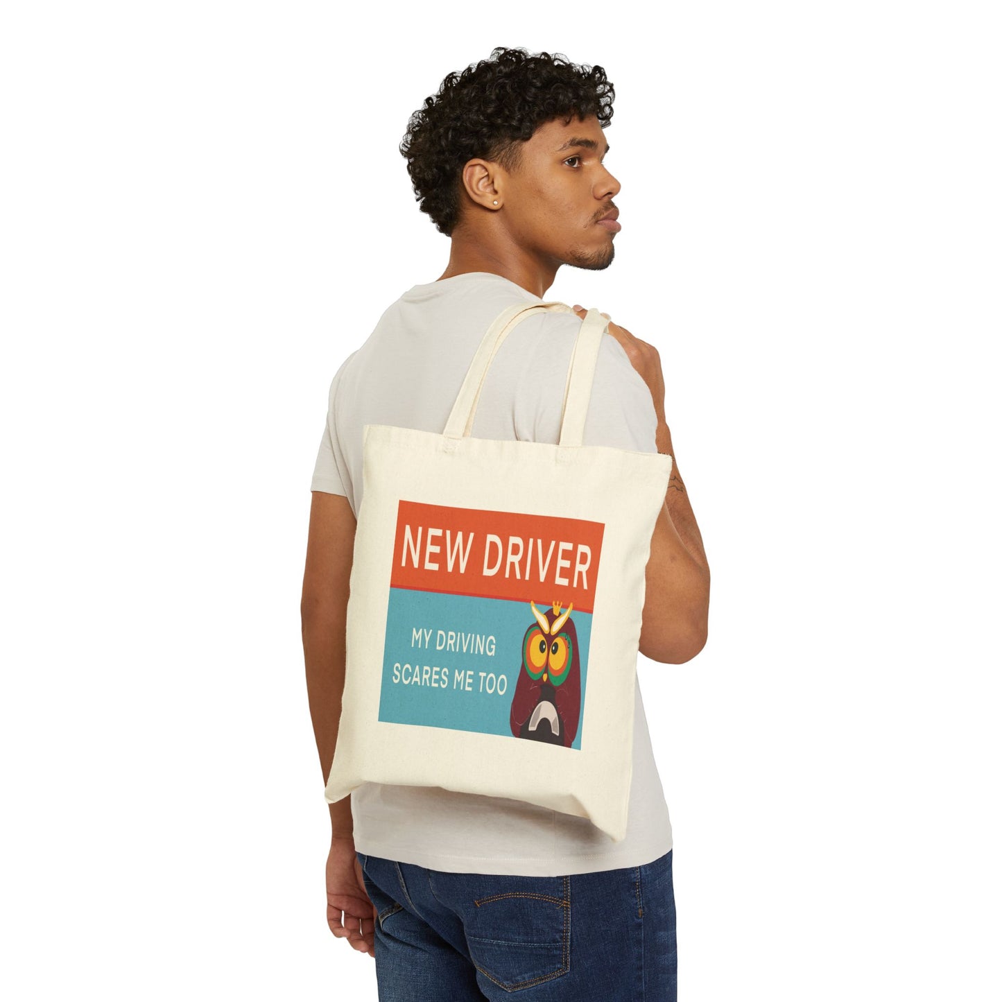 Funny New Driver Cotton Canvas Tote Bag, Gift for New Drivers, Eco-Friendly Shopping Bag, Driving Humor Bag, Car Enthusiast Tote