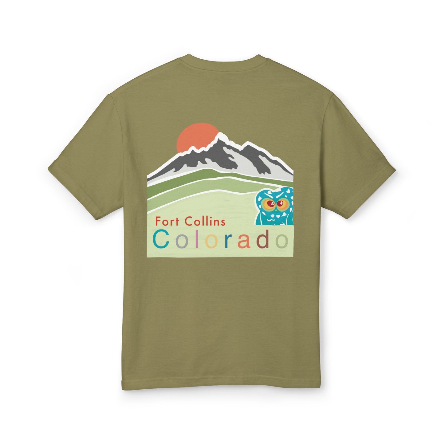 Fort Collins Vibes Unisex Heavyweight Cotton Tee - Mountain and Owl Design