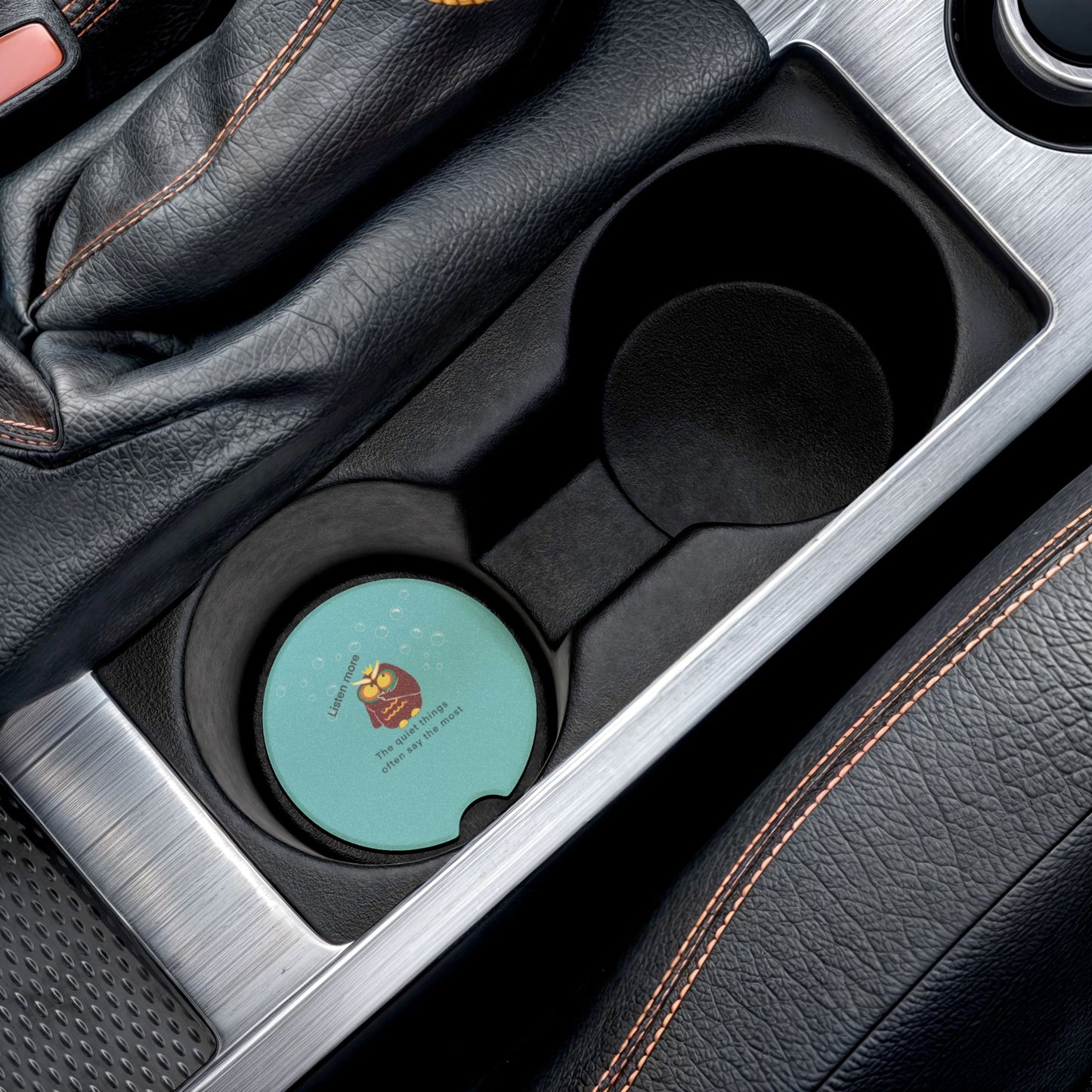 Charming Soapstone Car Coaster with Motivational Owl Design, Fun Car Accessories, Gifts for Owl Lovers, Unique Home Decor, Listen More Quote