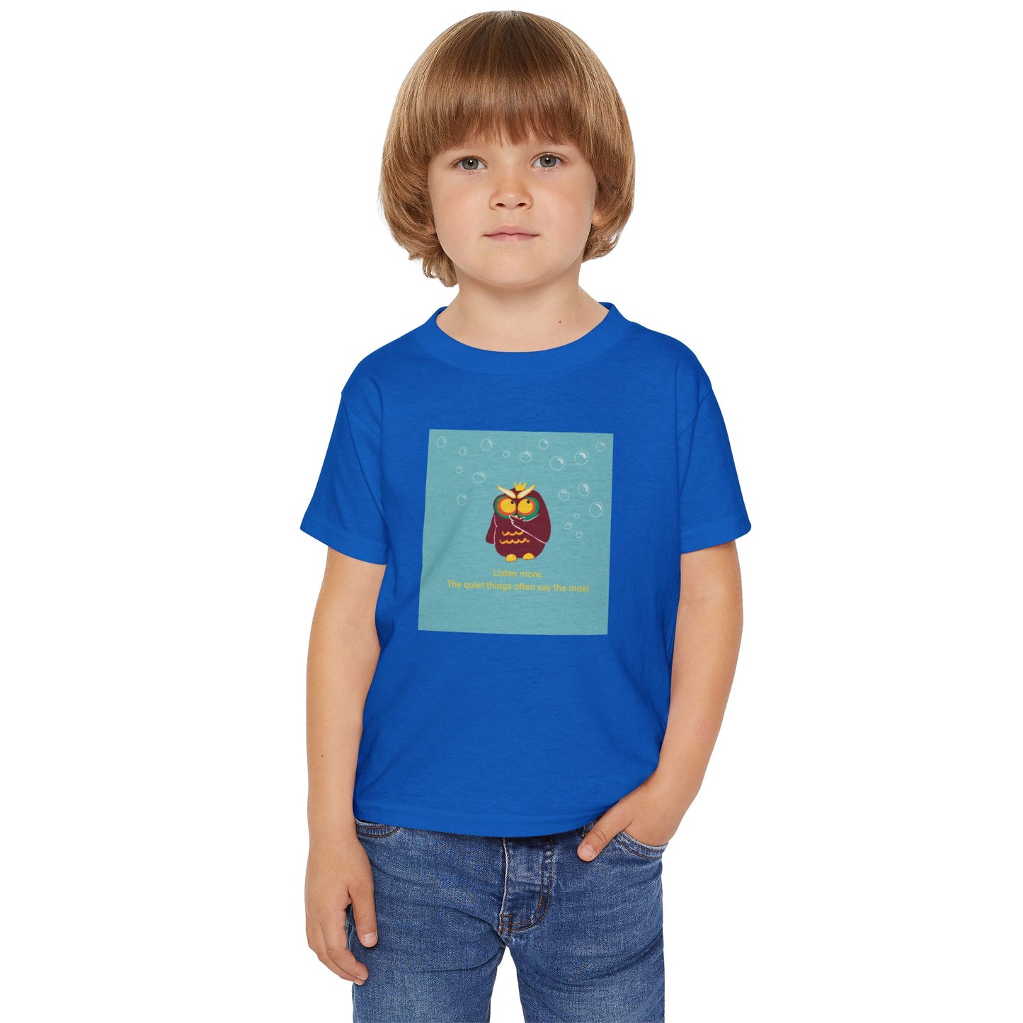 Toddler T-Shirt with Owl Design – "Listen More" Inspirational Tee