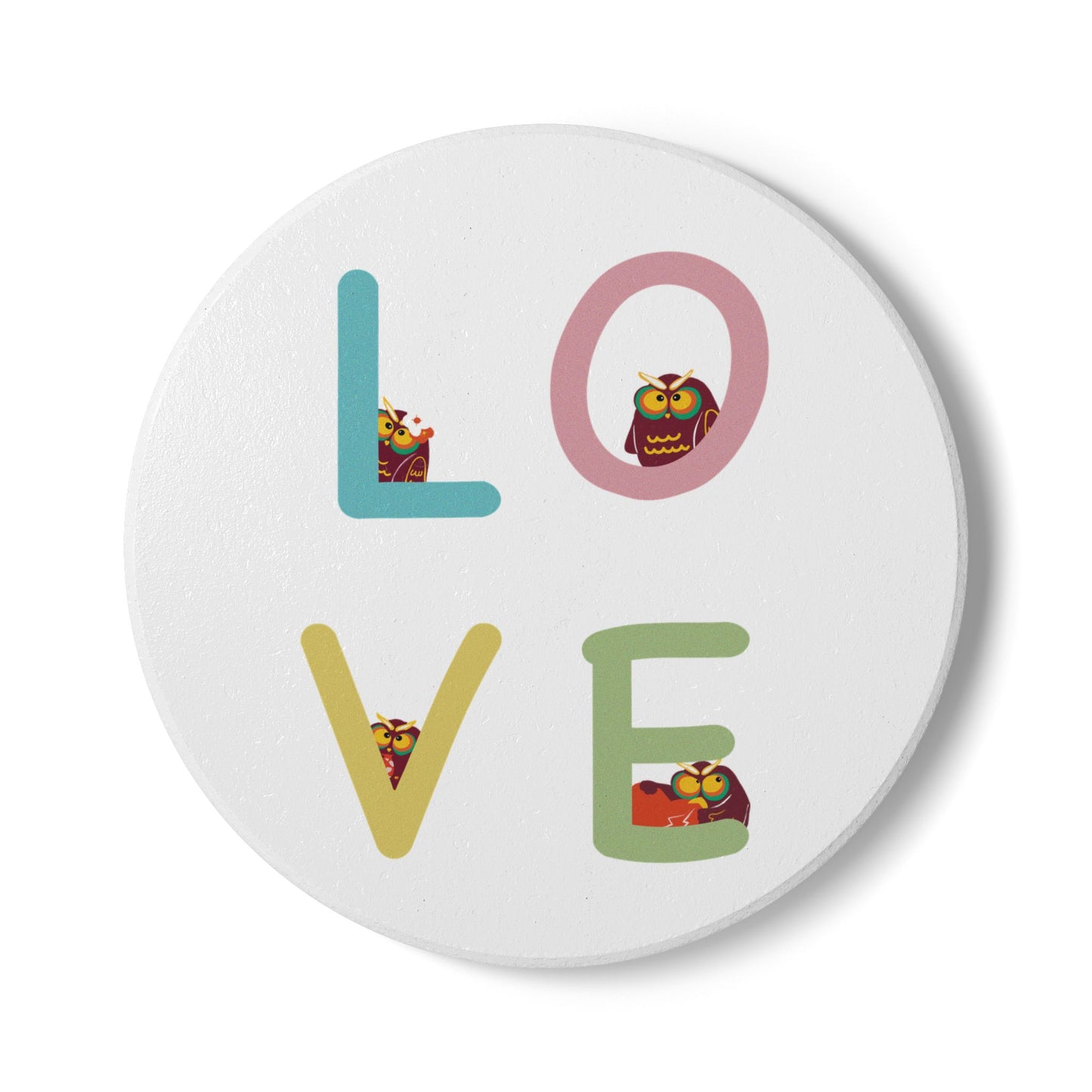 Colorful Love Owl Ceramic Coaster - Perfect for Home Decor & Gift