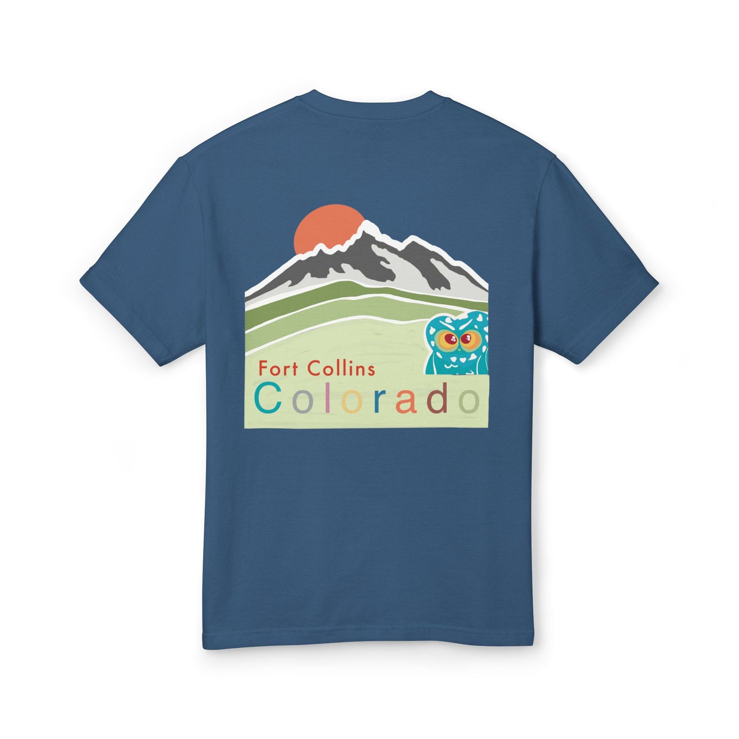 Fort Collins Vibes Unisex Heavyweight Cotton Tee - Mountain and Owl Design