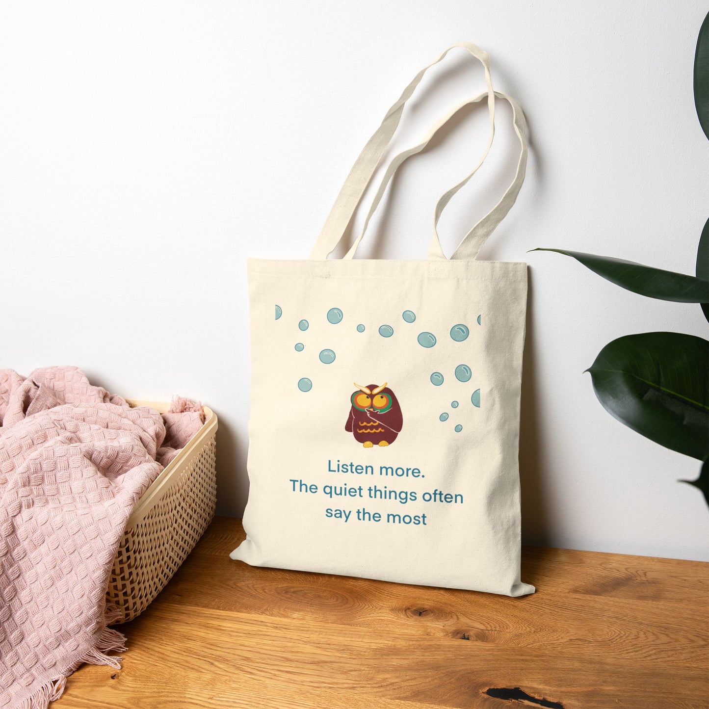 Inspirational Owl Cotton Tote Bag, Eco-Friendly Shopping Bag, Gift for Nature Lovers, Quote Bag, Reusable Grocery Tote