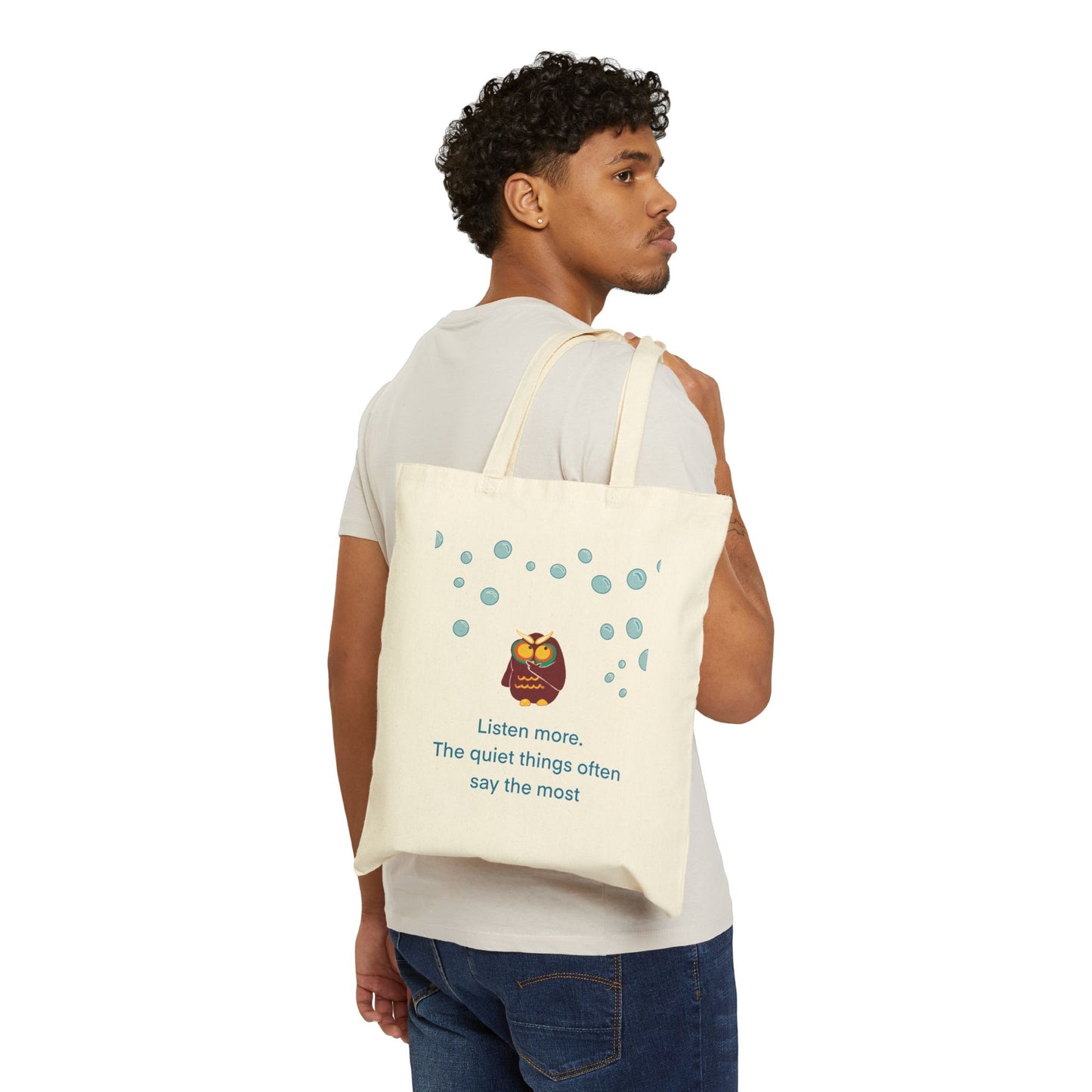Inspirational Owl Cotton Tote Bag, Eco-Friendly Shopping Bag, Gift for Nature Lovers, Quote Bag, Reusable Grocery Tote