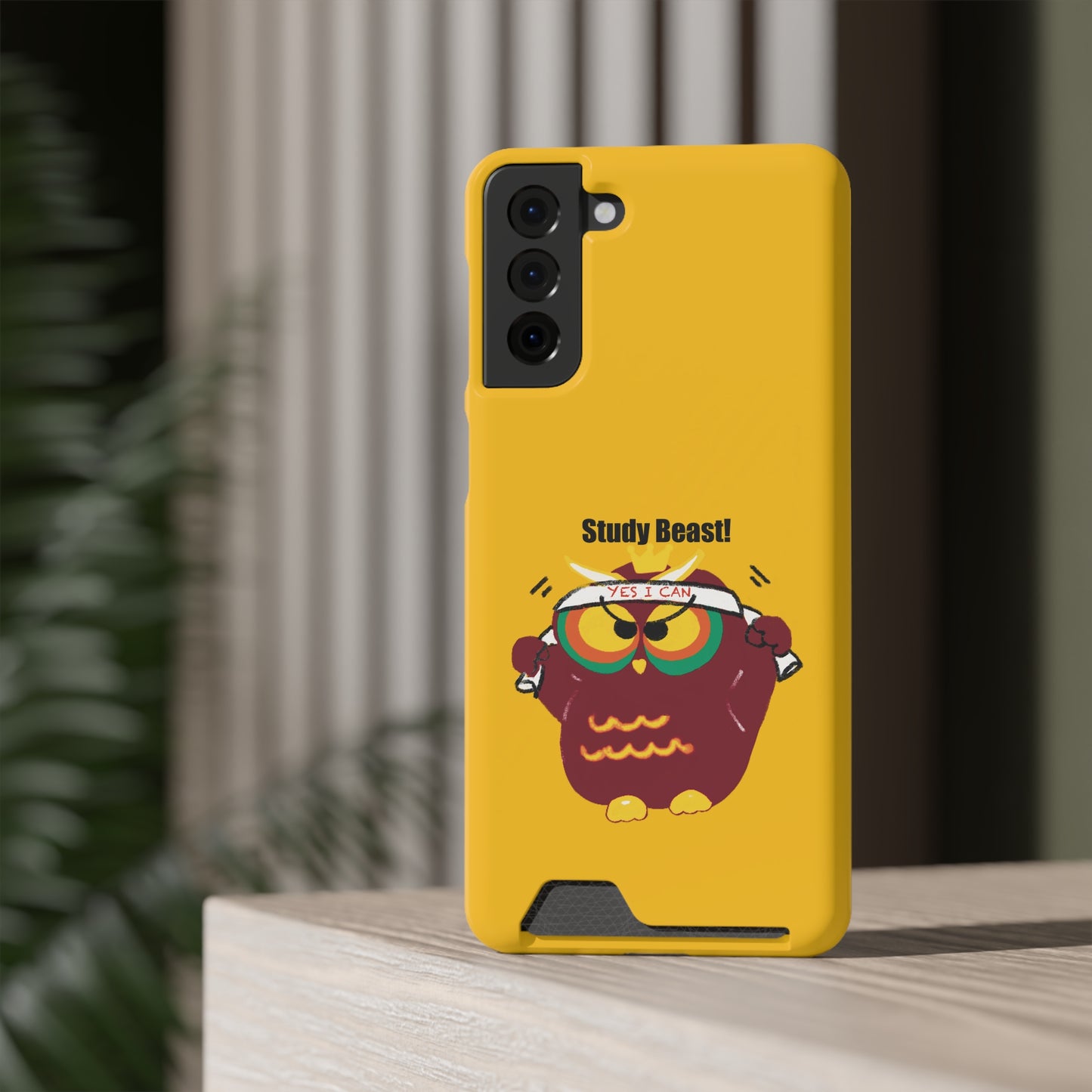 Study Beast Phone Case with Card Holder, Cute Owl Design, Student Accessory, Back-to-School Gift, Funny Phone Cover