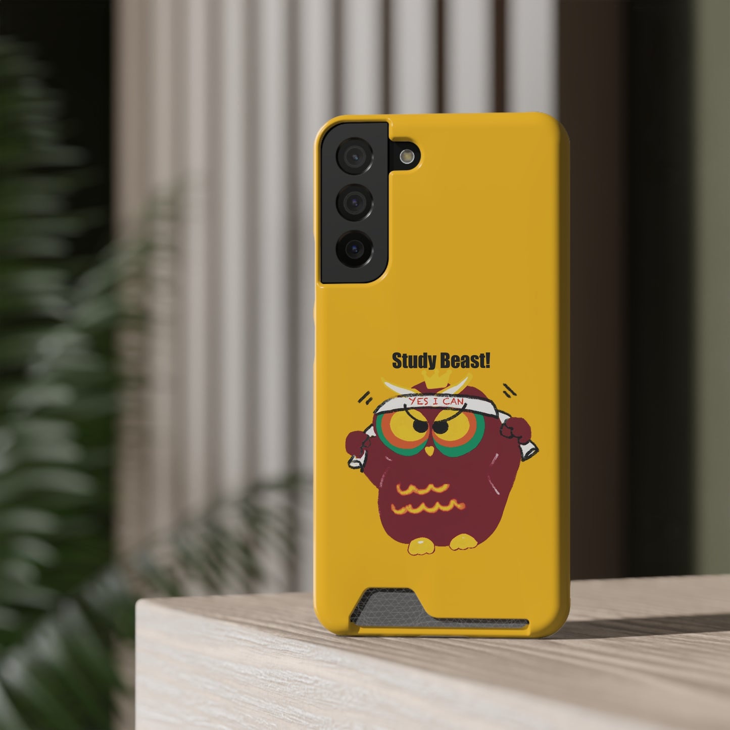 Study Beast Phone Case with Card Holder, Cute Owl Design, Student Accessory, Back-to-School Gift, Funny Phone Cover