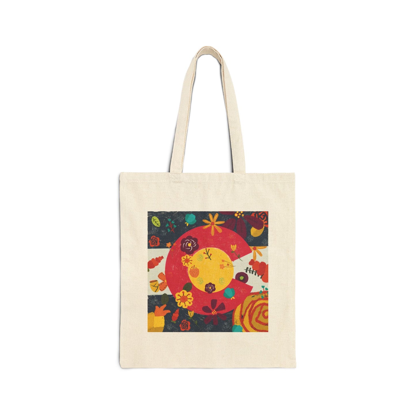 Colorful Floral Cotton Canvas Tote Bag, Eco-Friendly Shopping Bag, Gift for Her, Beach Bag, Reusable Grocery Tote