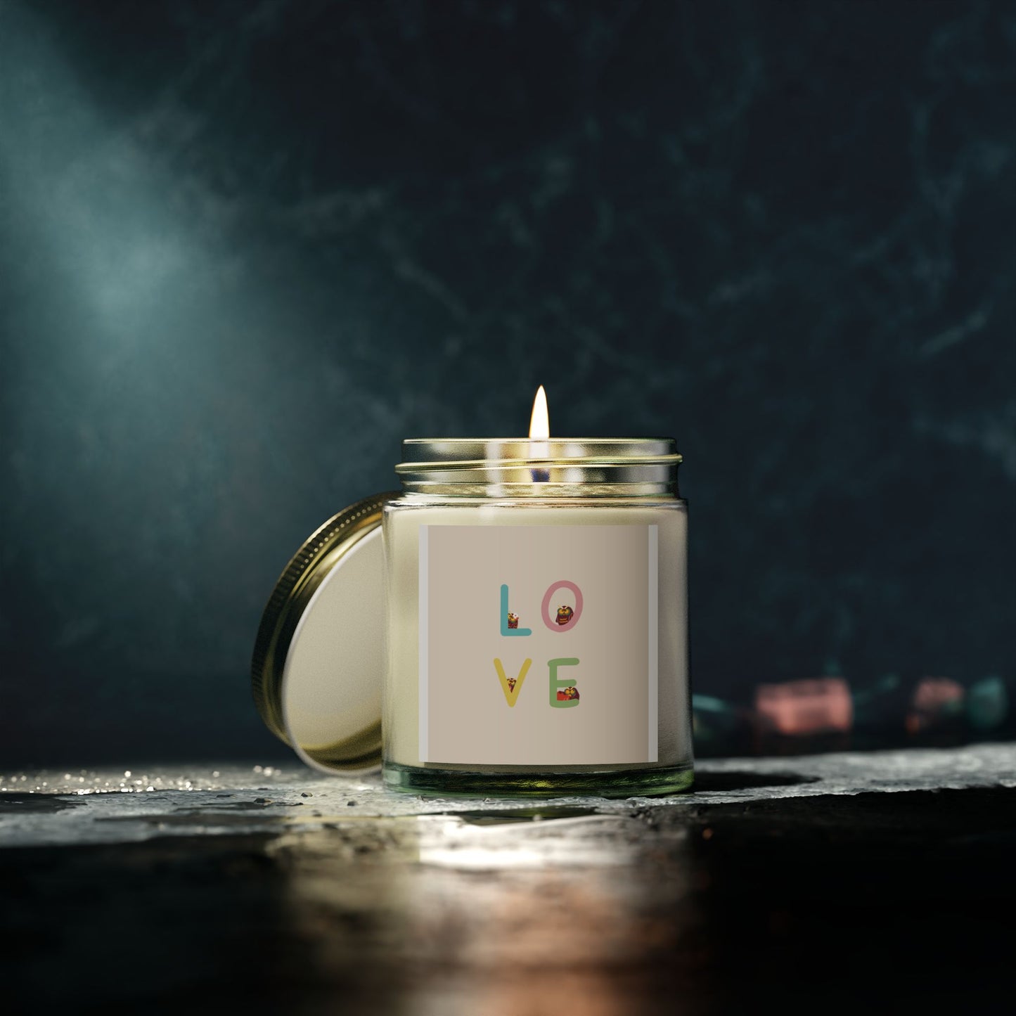 Coconut Apricot Scented Candle - 'LOVE' Design, 4oz & 9oz