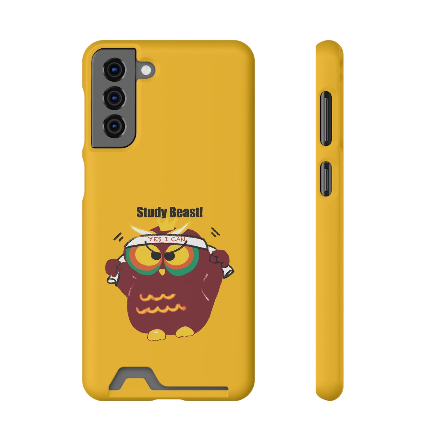 Study Beast Phone Case with Card Holder, Cute Owl Design, Student Accessory, Back-to-School Gift, Funny Phone Cover