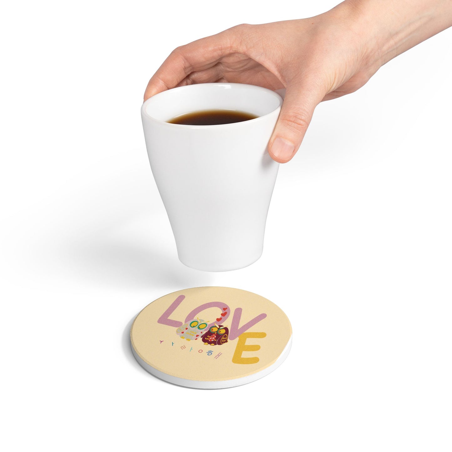 Owl Love Ceramic Coaster - Cute Drinkware for Romantic Occasions