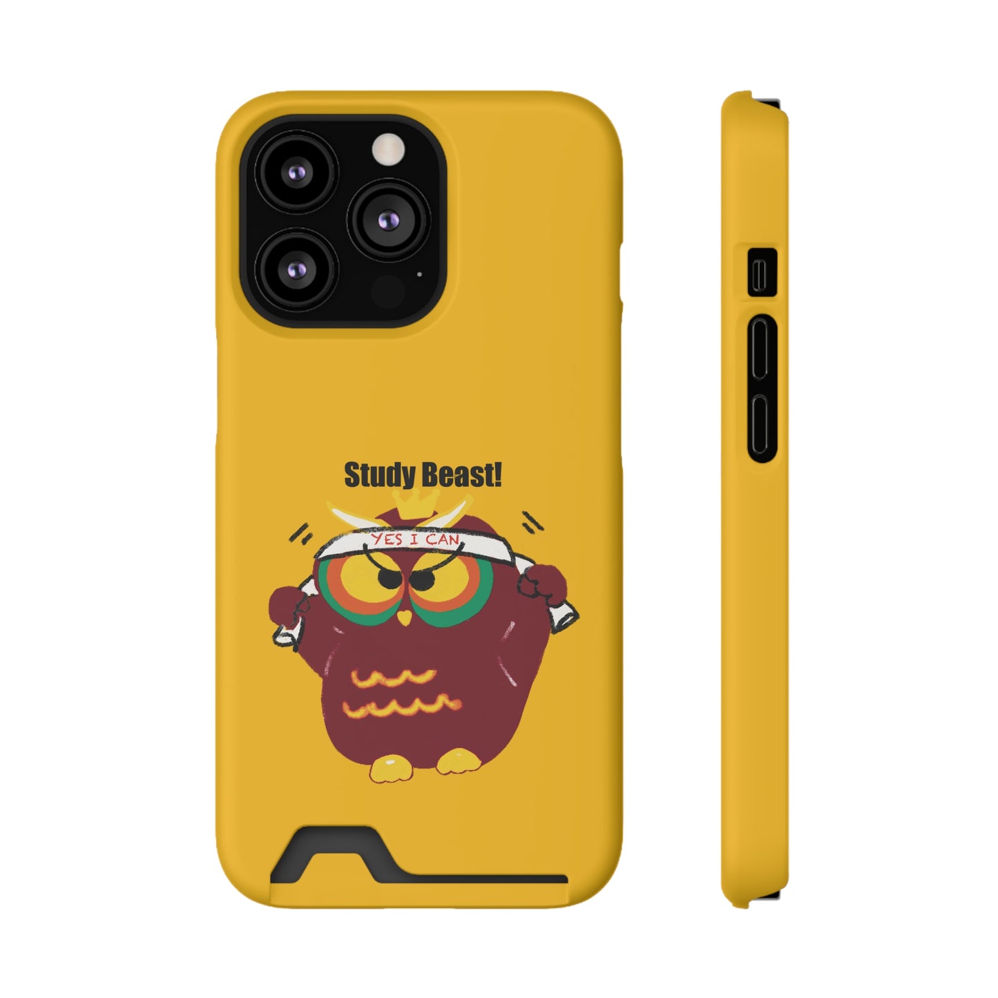 Study Beast Phone Case with Card Holder, Cute Owl Design, Student Accessory, Back-to-School Gift, Funny Phone Cover