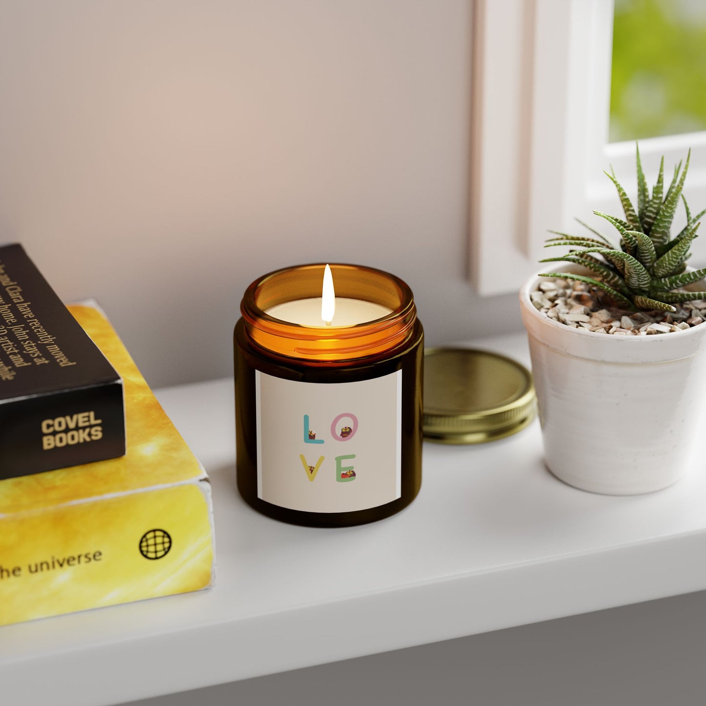 Coconut Apricot Scented Candle - 'LOVE' Design, 4oz & 9oz