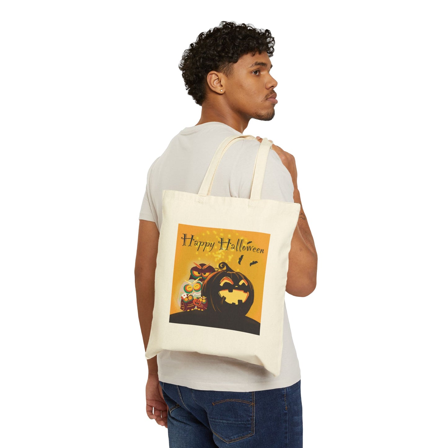 Halloween Cotton Canvas Tote Bag, Eco-Friendly Grocery Bag, Trick or Treat Bag, Festive Shopping Tote, Spooky Halloween Gift