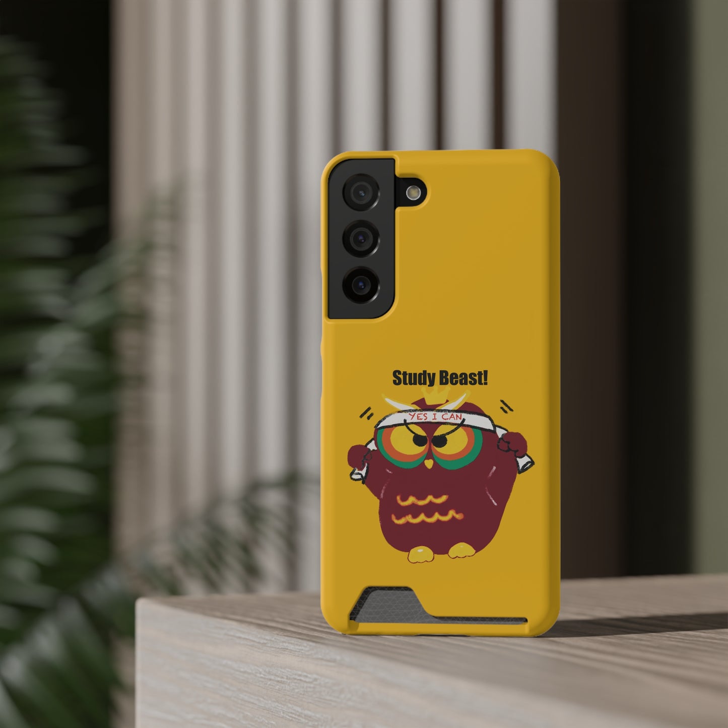 Study Beast Phone Case with Card Holder, Cute Owl Design, Student Accessory, Back-to-School Gift, Funny Phone Cover