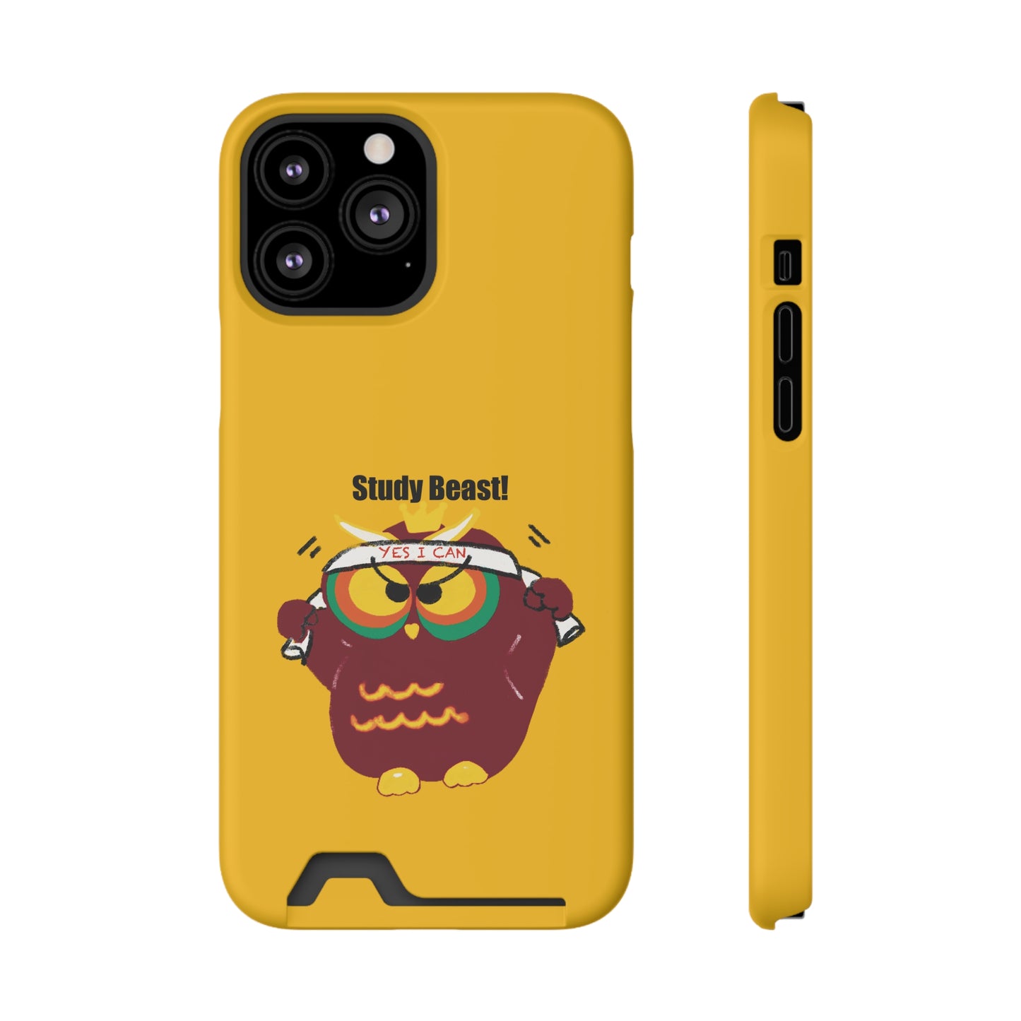 Study Beast Phone Case with Card Holder, Cute Owl Design, Student Accessory, Back-to-School Gift, Funny Phone Cover