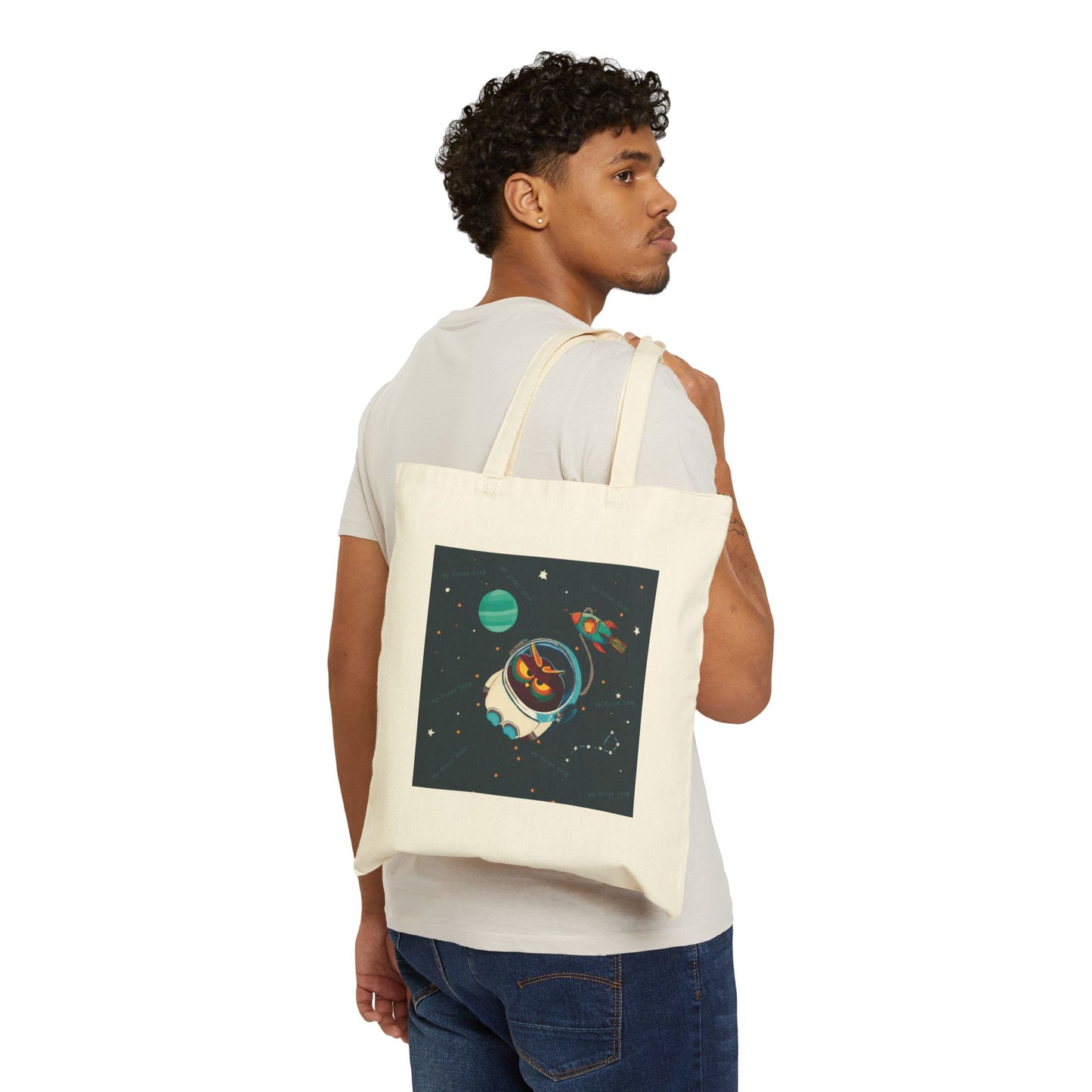 Cosmic Adventure Cotton Canvas Tote Bag, Space Lover Gift, Eco-Friendly Shopping Bag, Fun Cosmic Art, Galaxy Theme Tote