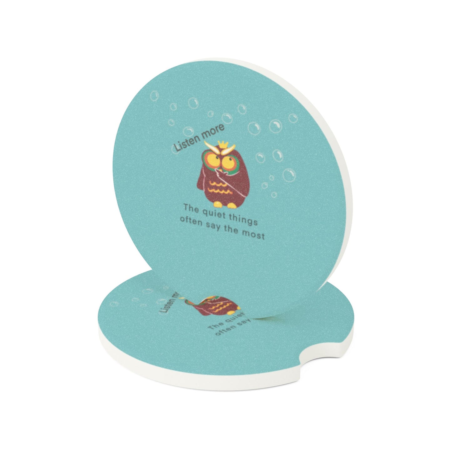 Charming Soapstone Car Coaster with Motivational Owl Design, Fun Car Accessories, Gifts for Owl Lovers, Unique Home Decor, Listen More Quote