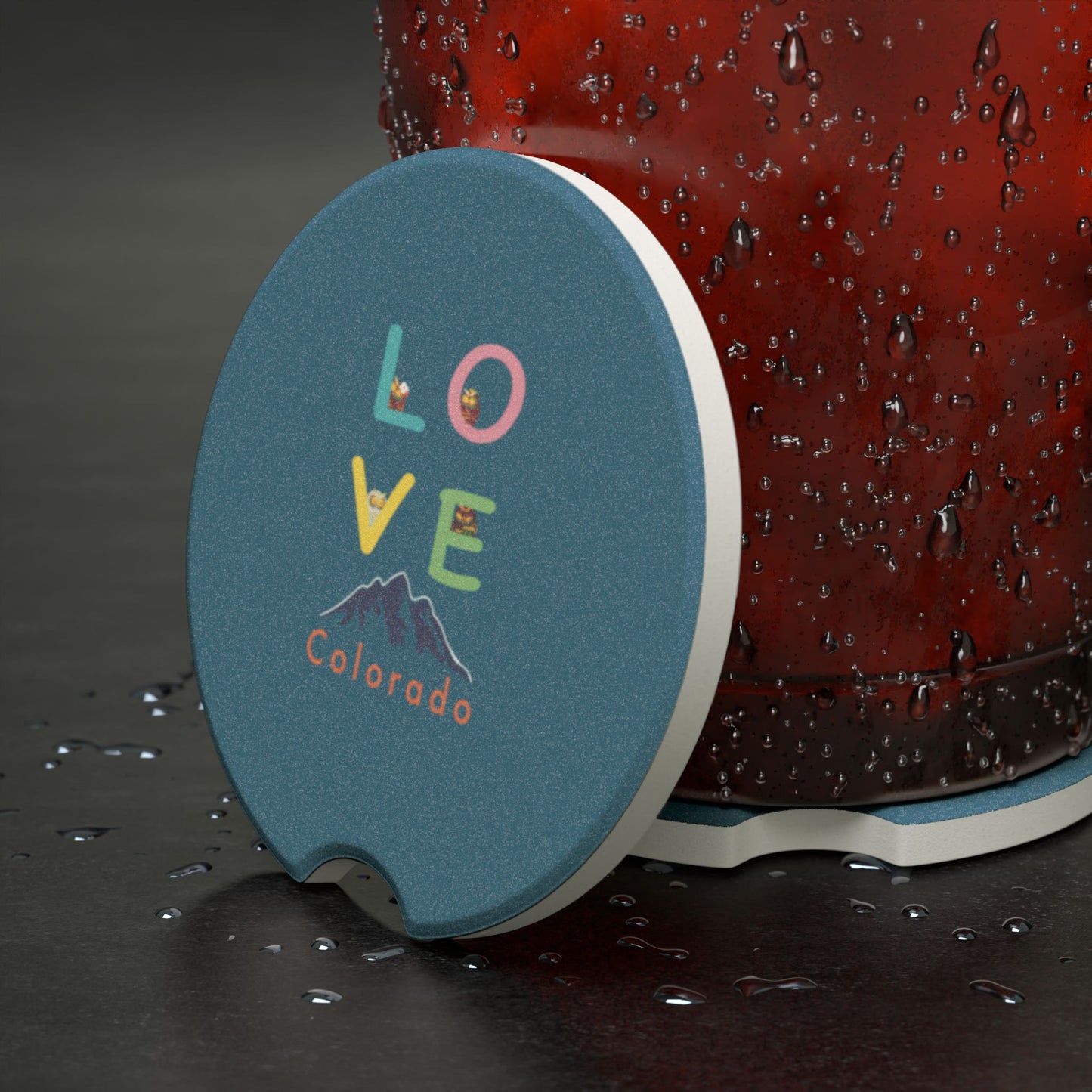 Soapstone Car Coaster - Love Colorado Design | Car Accessories, Gifts for Travelers, Road Trip Essentials, Home Decor, Unique Souvenirs
