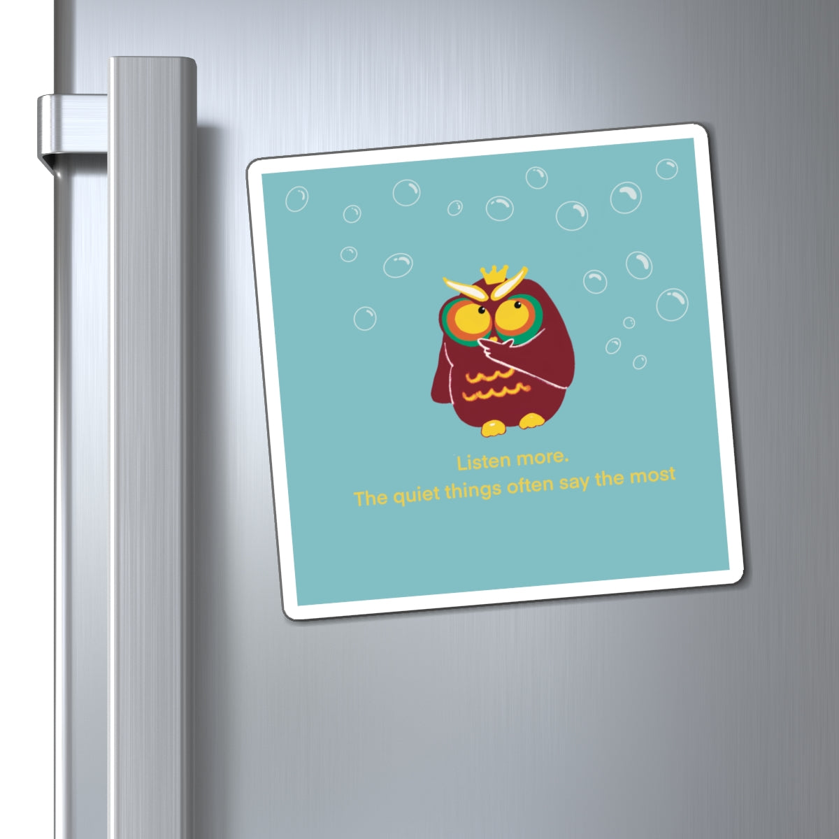 Inspirational Owl Magnet - "Listen More" Quote for Home Decor