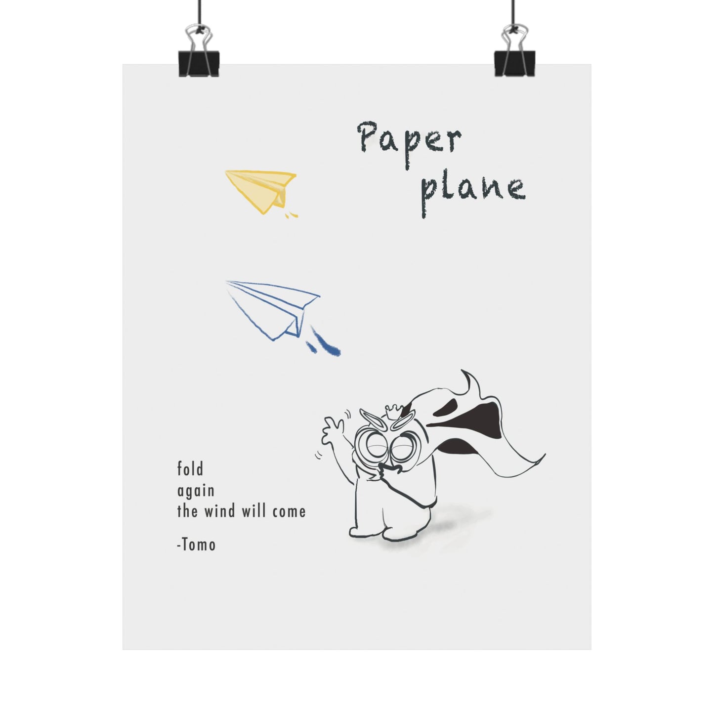 Paper Plane Poetry Poster | Minimal Owl Illustration | Tomo Art Print  _ Tomo Owl Poster