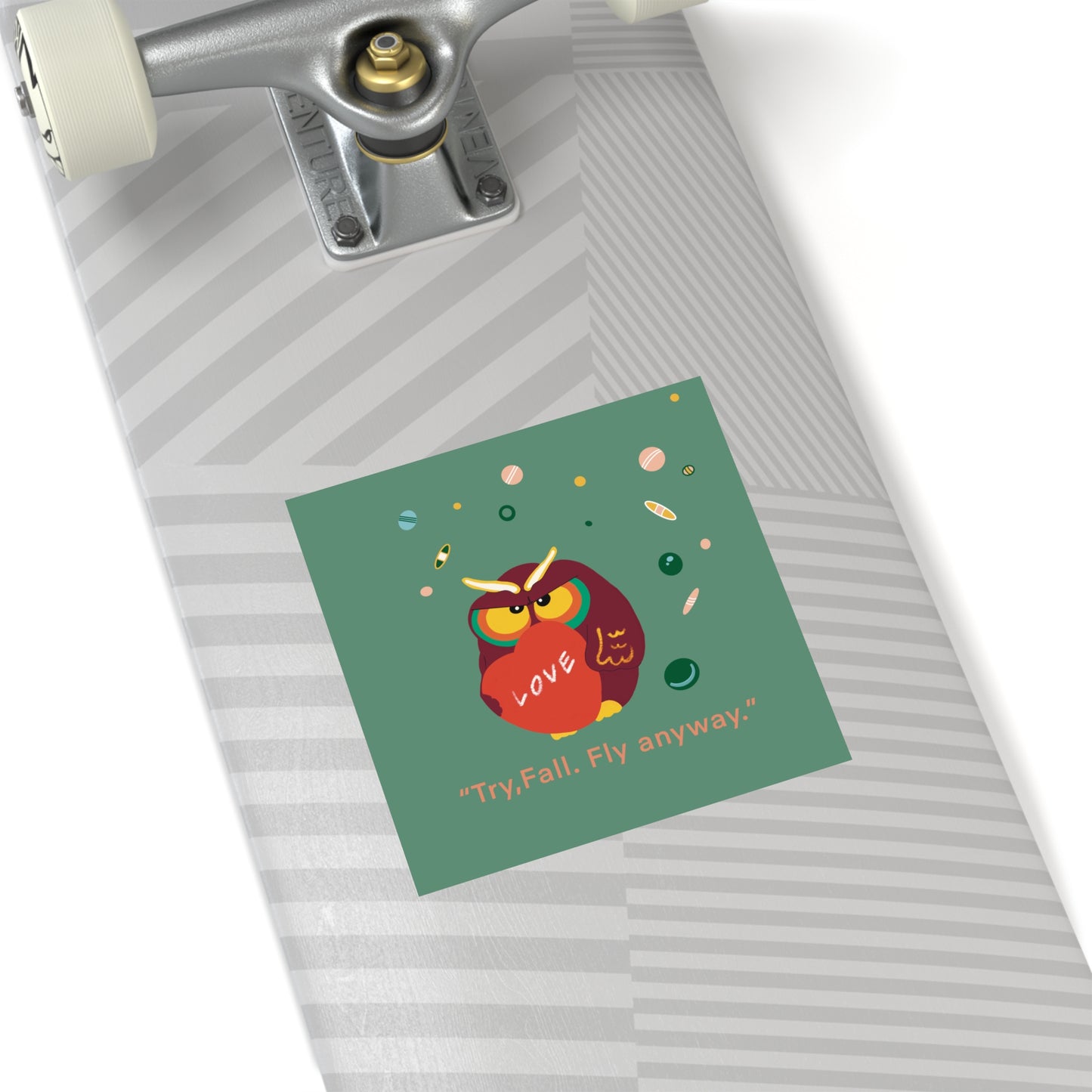 Motivational Owl Stickers | "Try, Fall, Fly Anyway" | Indoor/Outdoor