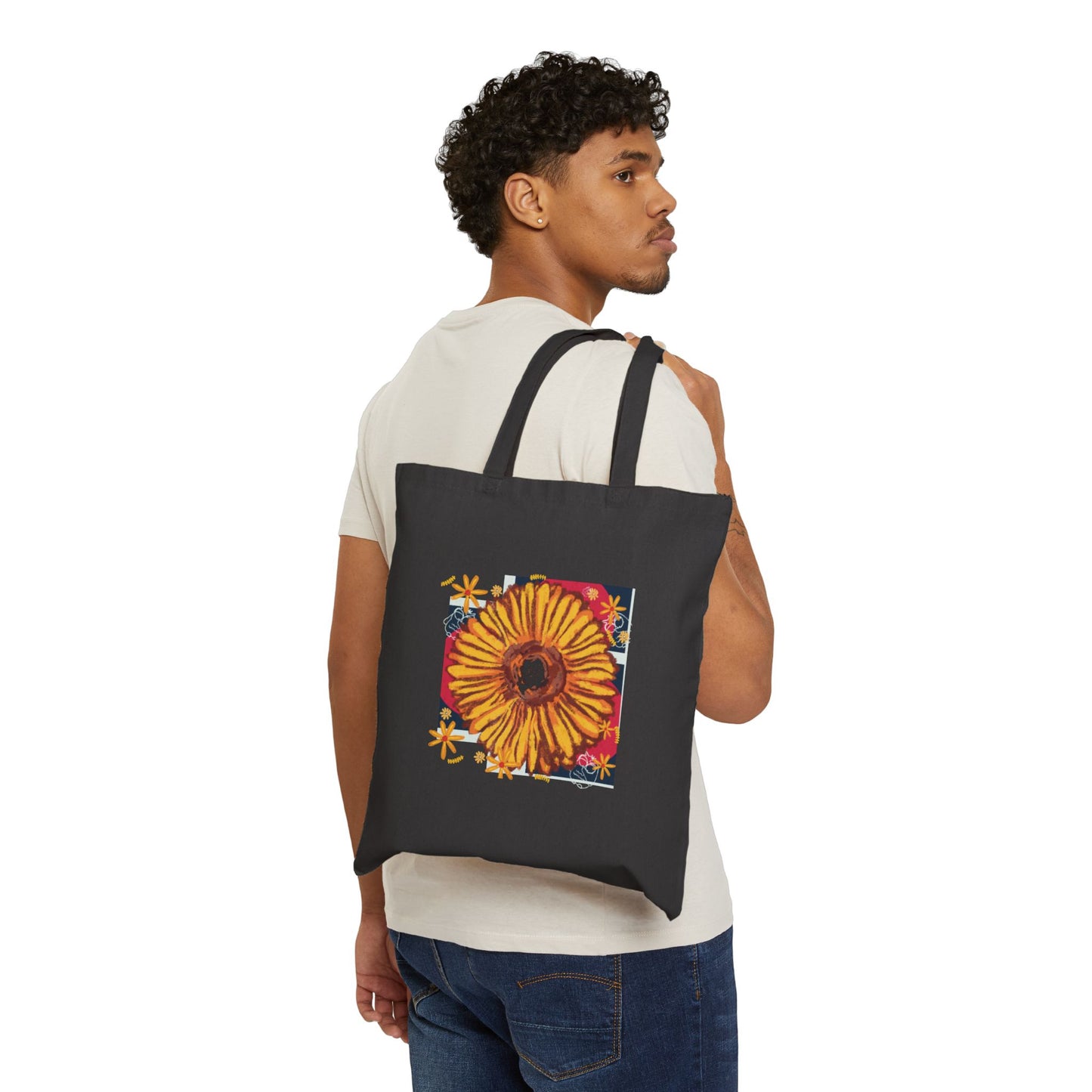 Bright Floral Cotton Canvas Tote Bag, Eco-Friendly Shopping Bag, Reusable Grocery Tote, Gift for Her, Summer Accessories