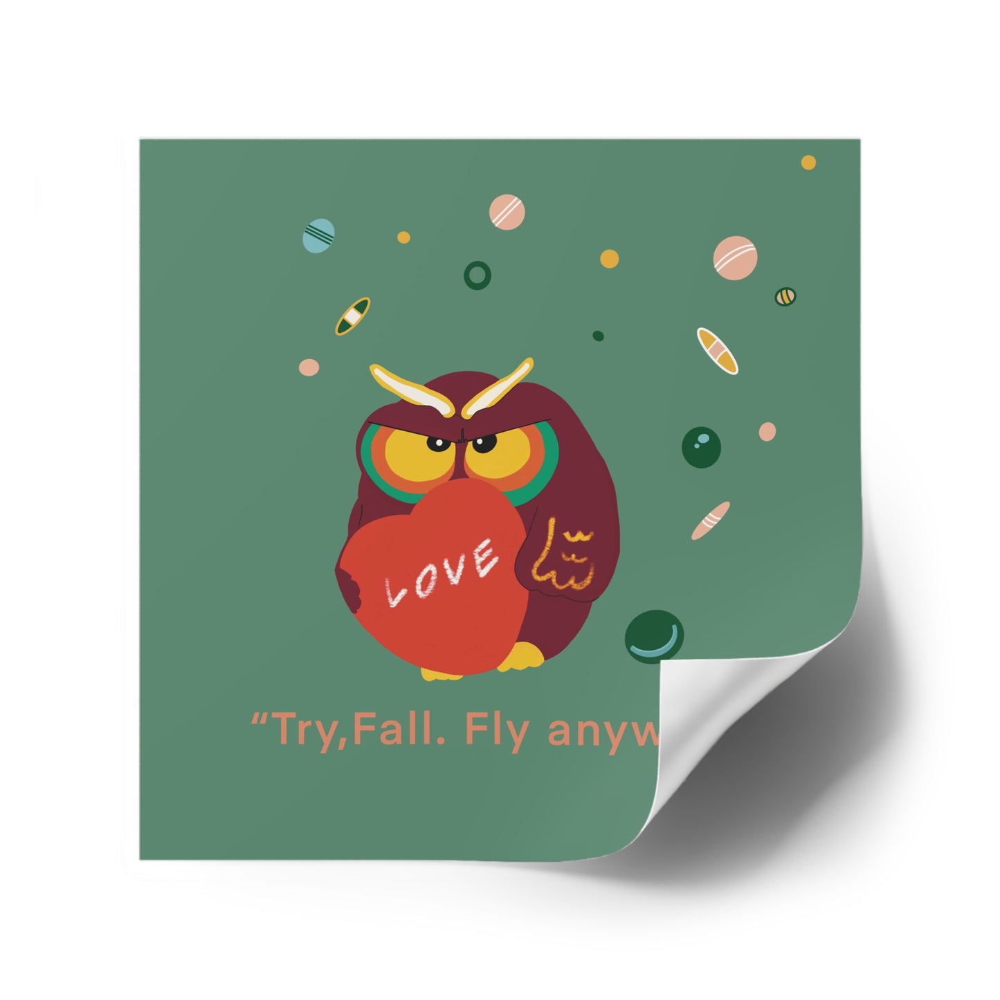 Motivational Owl Stickers | "Try, Fall, Fly Anyway" | Indoor/Outdoor