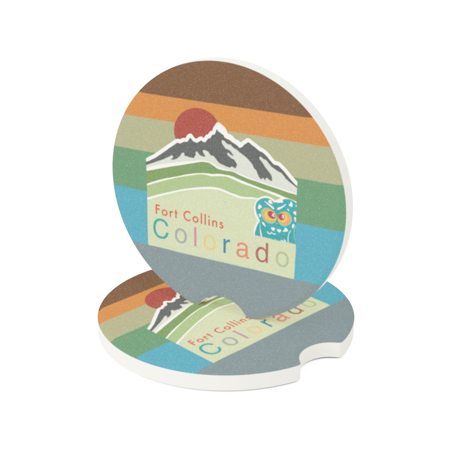 Soapstone Car Coaster featuring Fort Collins Colorado Design, Unique Car Accessory, Travel Gift, Home Decor, Car Interior Decoration